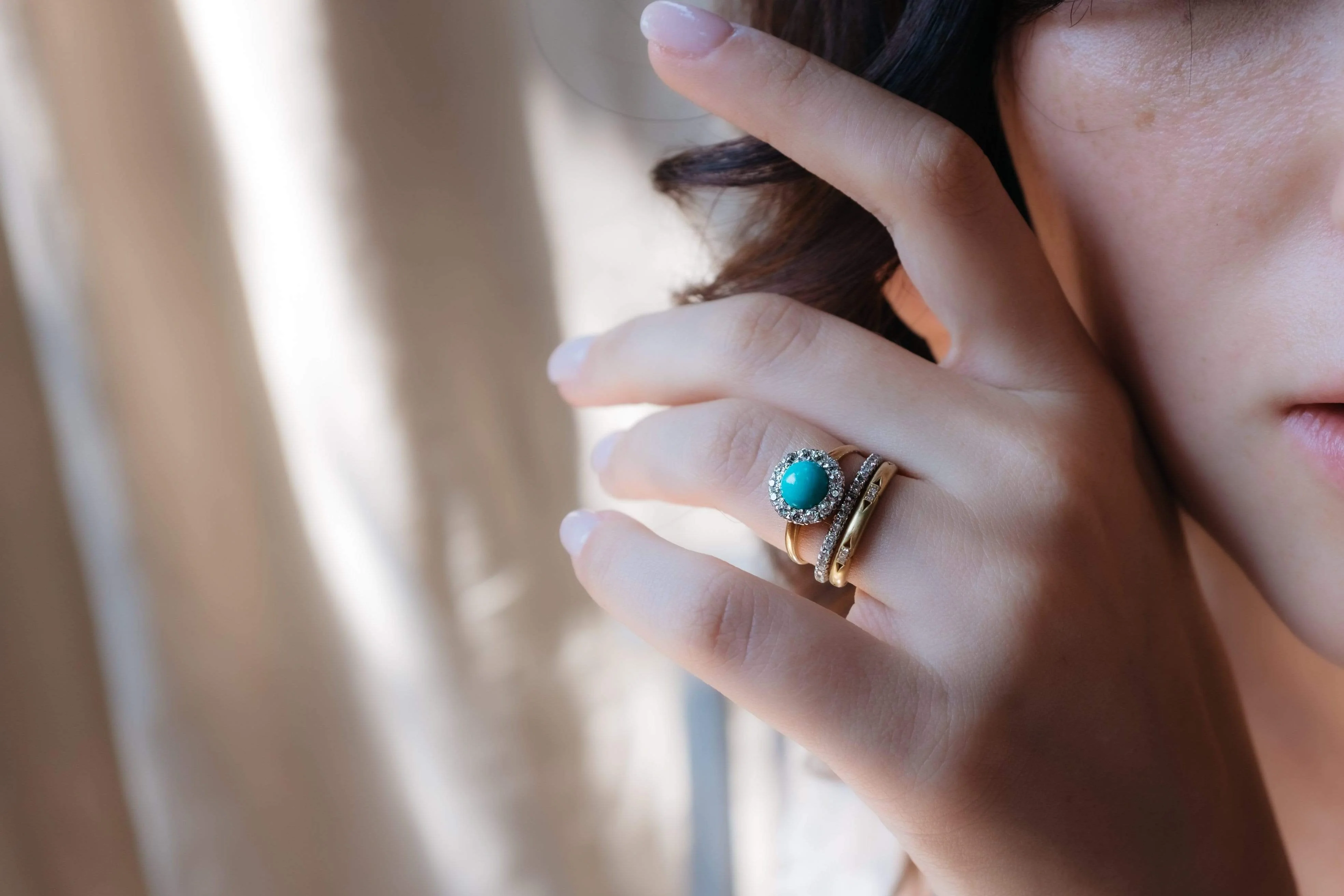 Victorian Turquoise and Diamond Cluster Ring - Image 6