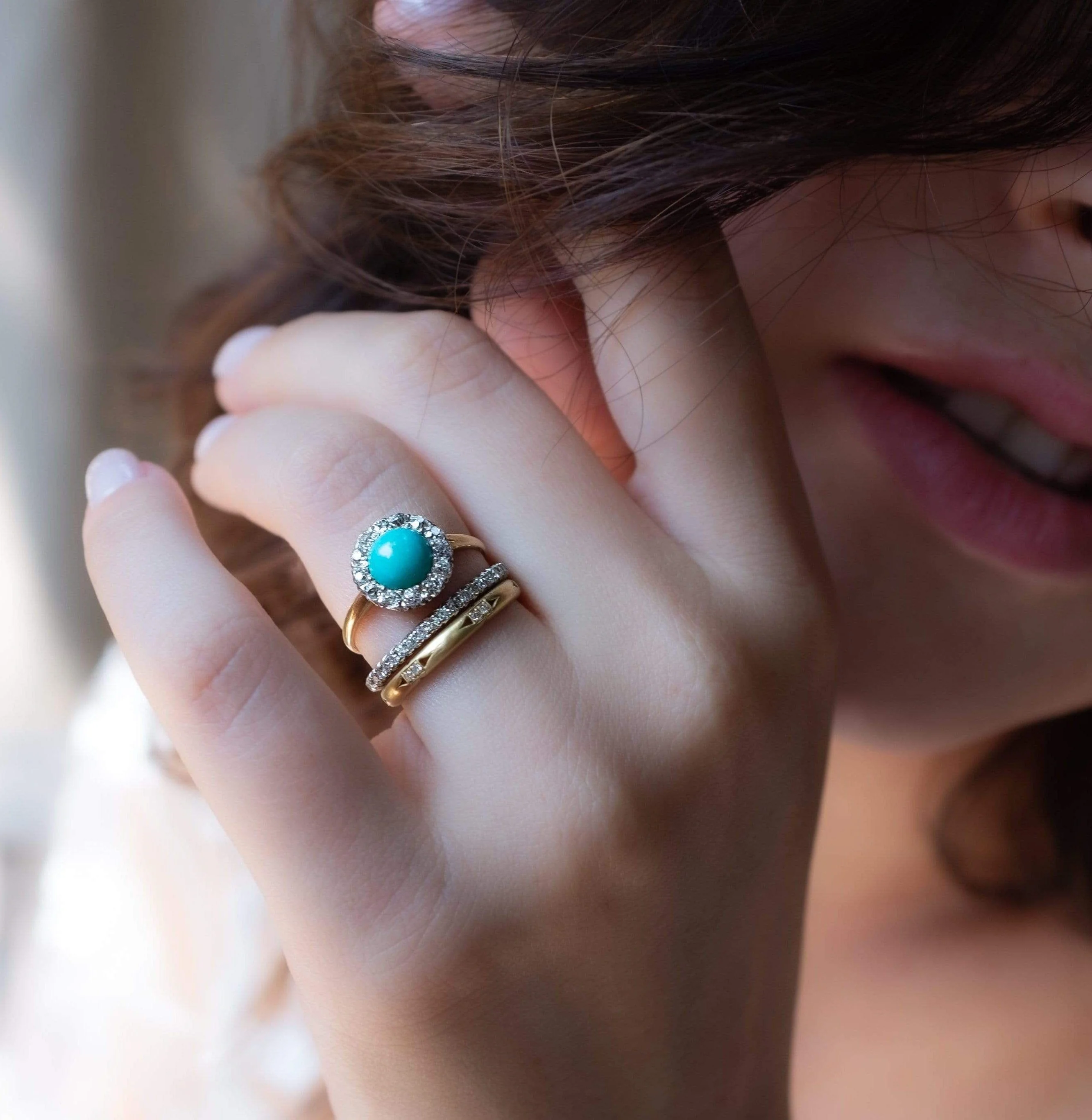 Victorian Turquoise and Diamond Cluster Ring - Image 7