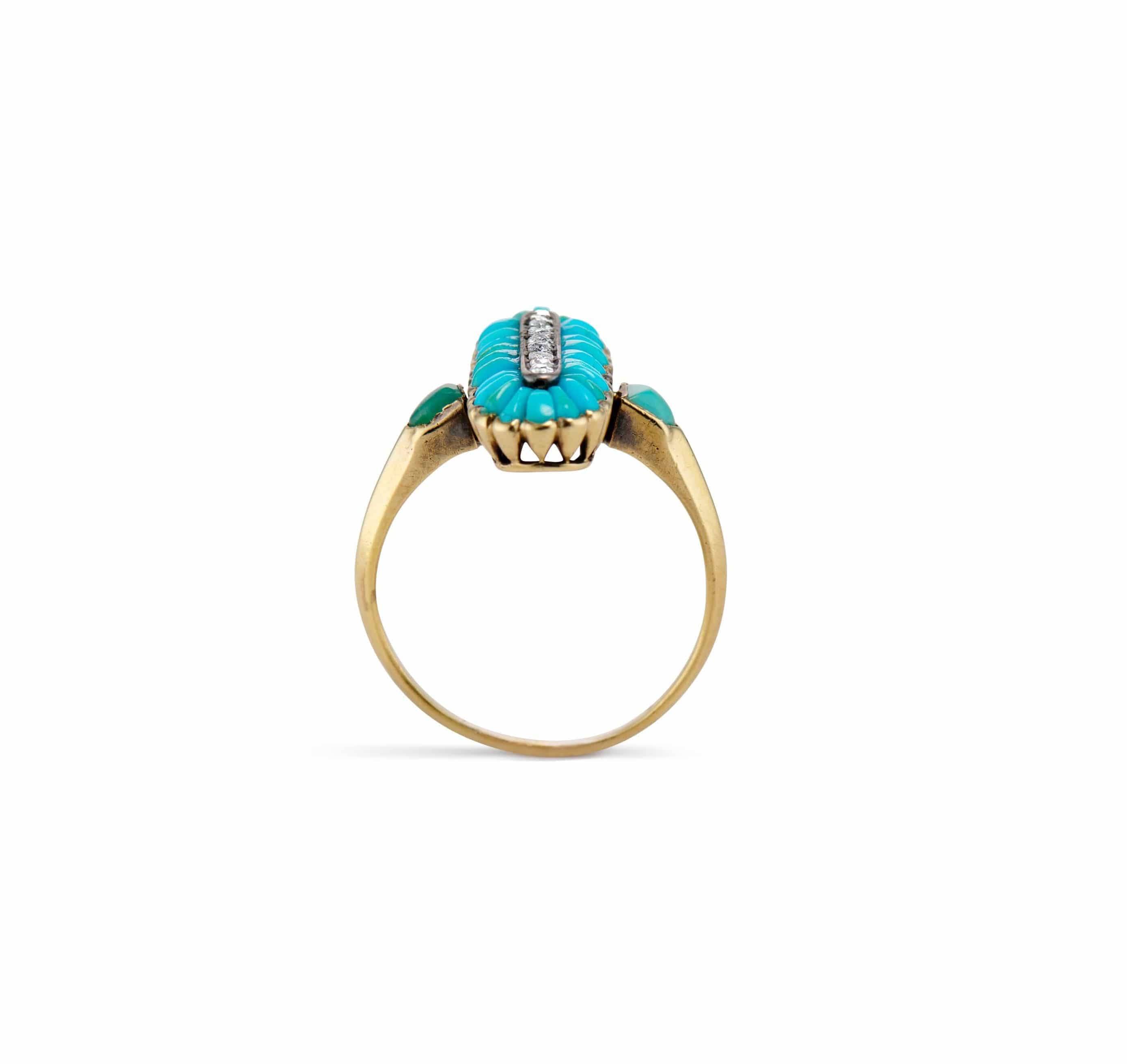 Victorian Turquoise Cabochon and Rose Cut Diamond Dinner Ring - Image 4