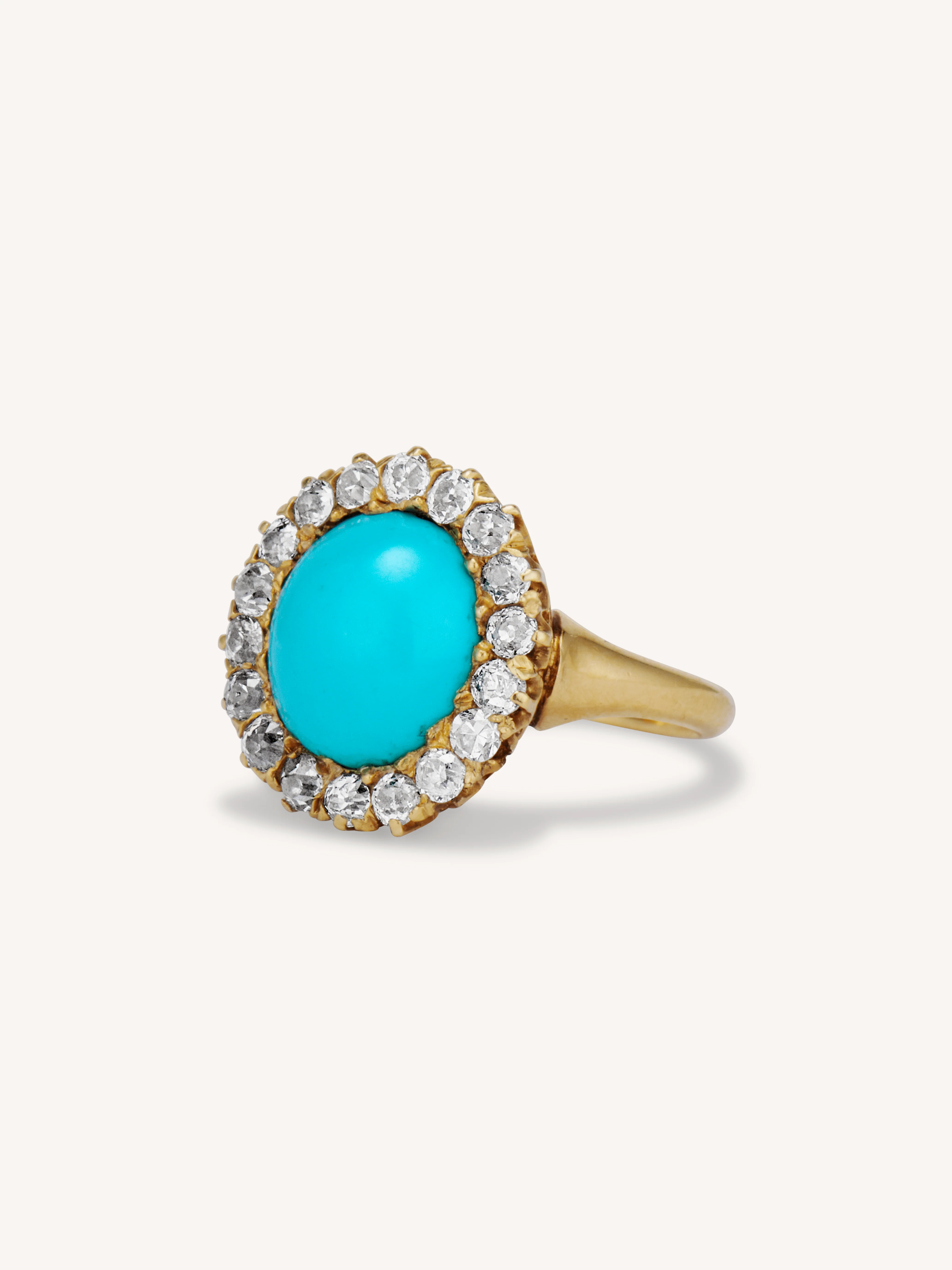 Victorian Turquoise & Diamond Antique Yellow Gold Cluster Ring - Image 3