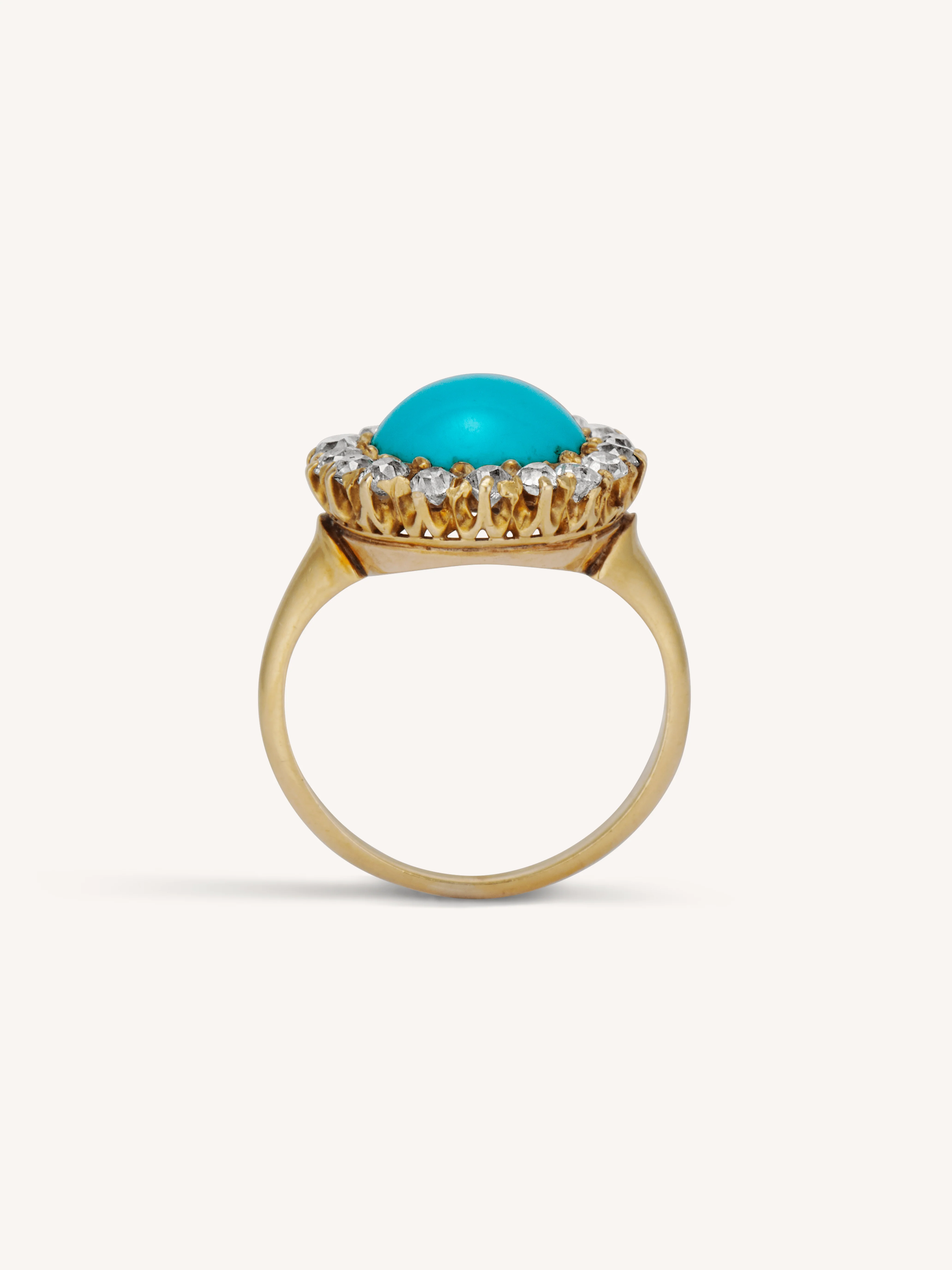 Victorian Turquoise & Diamond Antique Yellow Gold Cluster Ring - Image 5