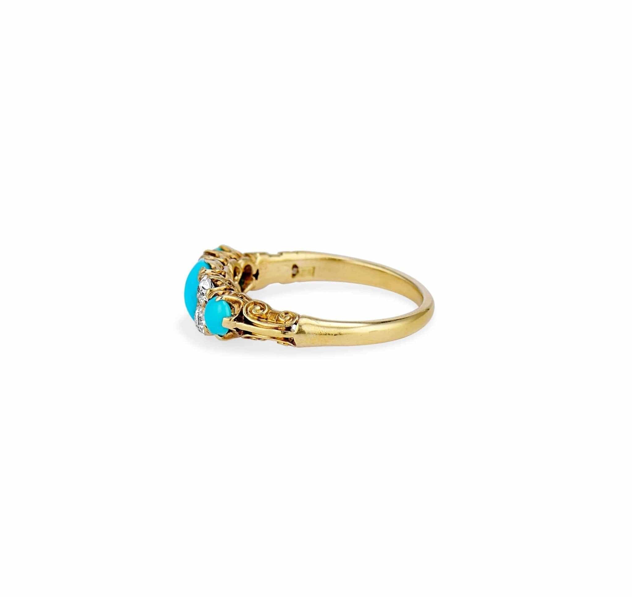 Victorian Turquoise & Diamond Half Hoop Band - Image 2
