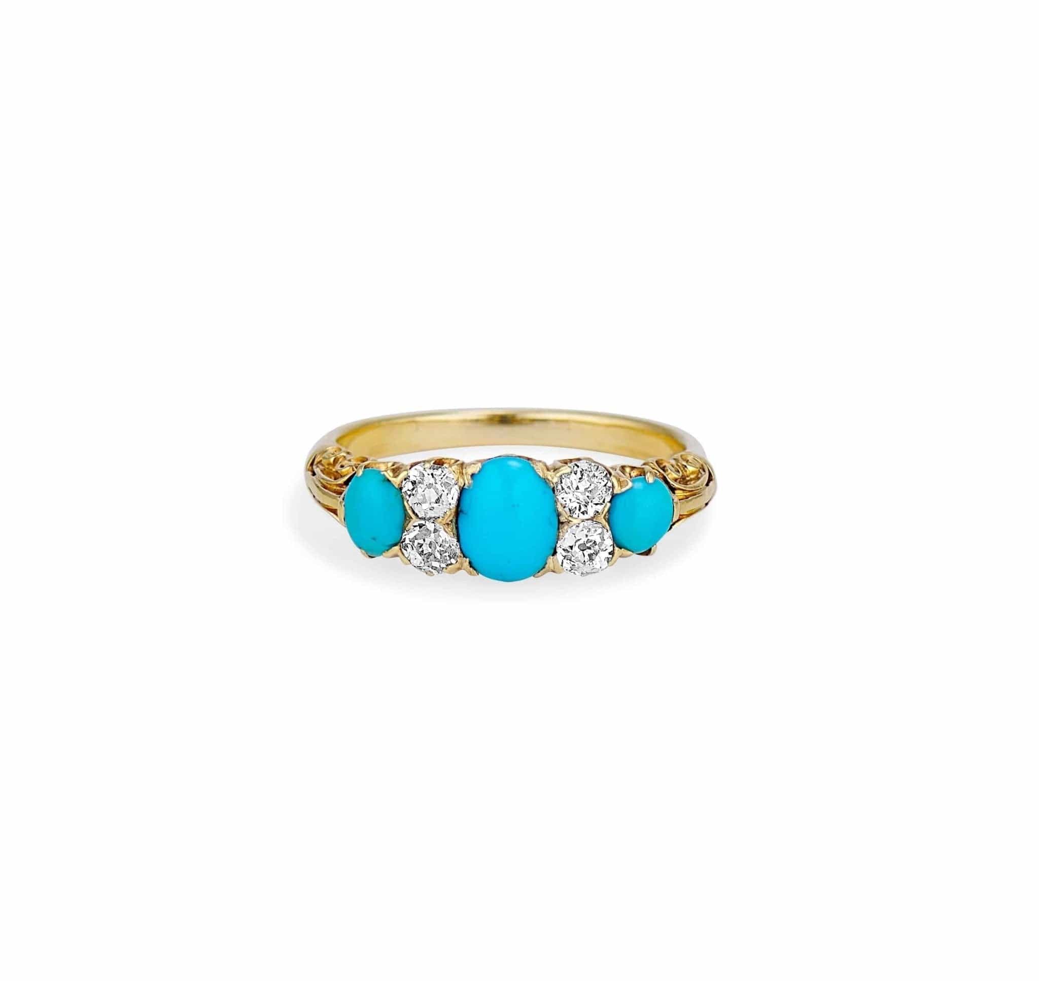 Victorian Turquoise & Diamond Half Hoop Band - Image 3