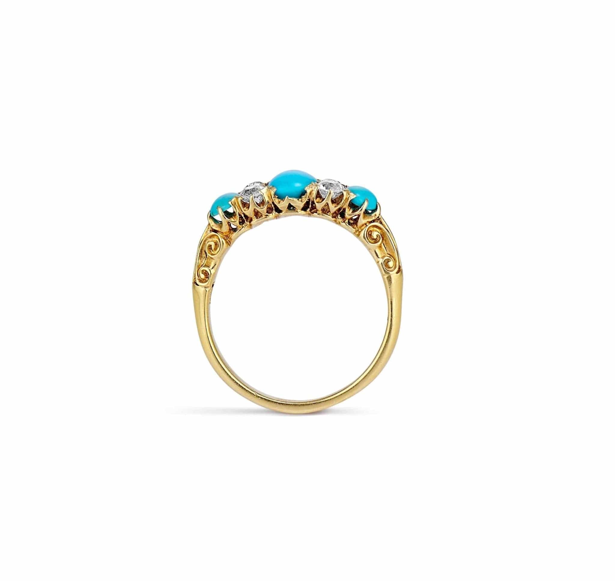 Victorian Turquoise & Diamond Half Hoop Band - Image 4