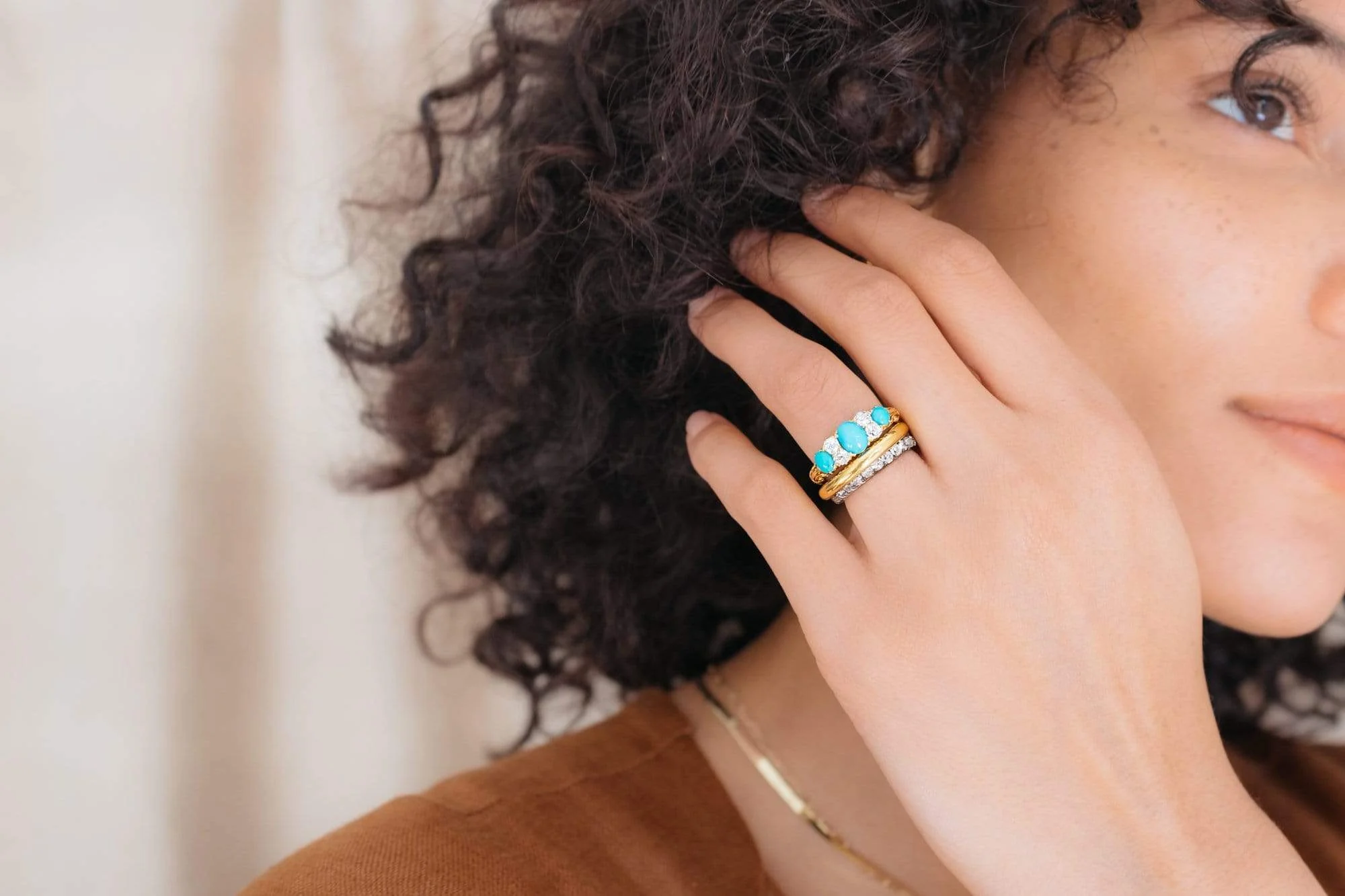 Victorian Turquoise & Diamond Half Hoop Band - Image 5