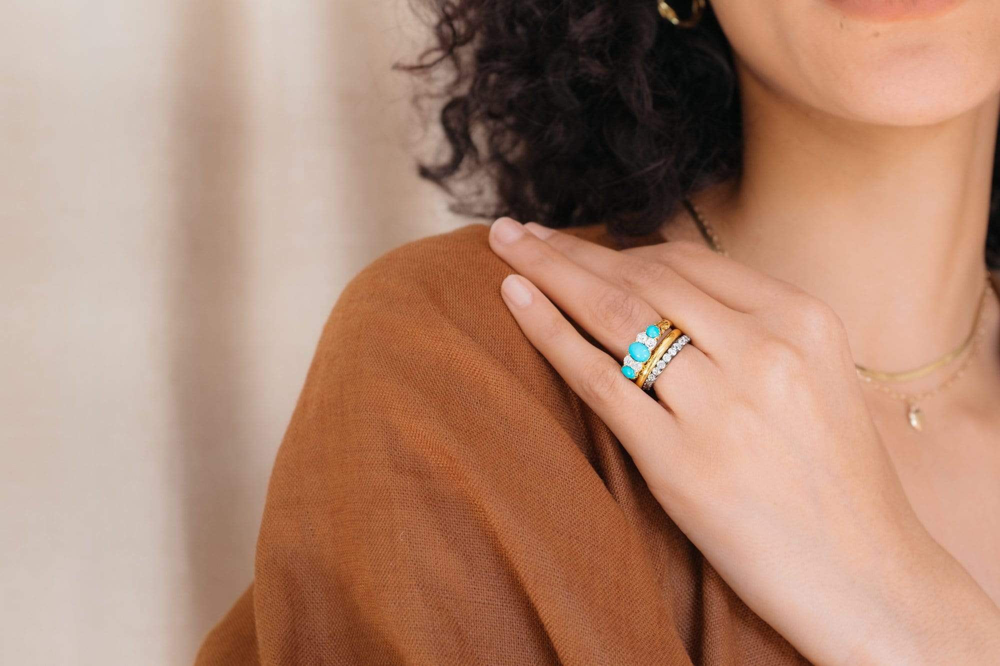Victorian Turquoise & Diamond Half Hoop Band - Image 6