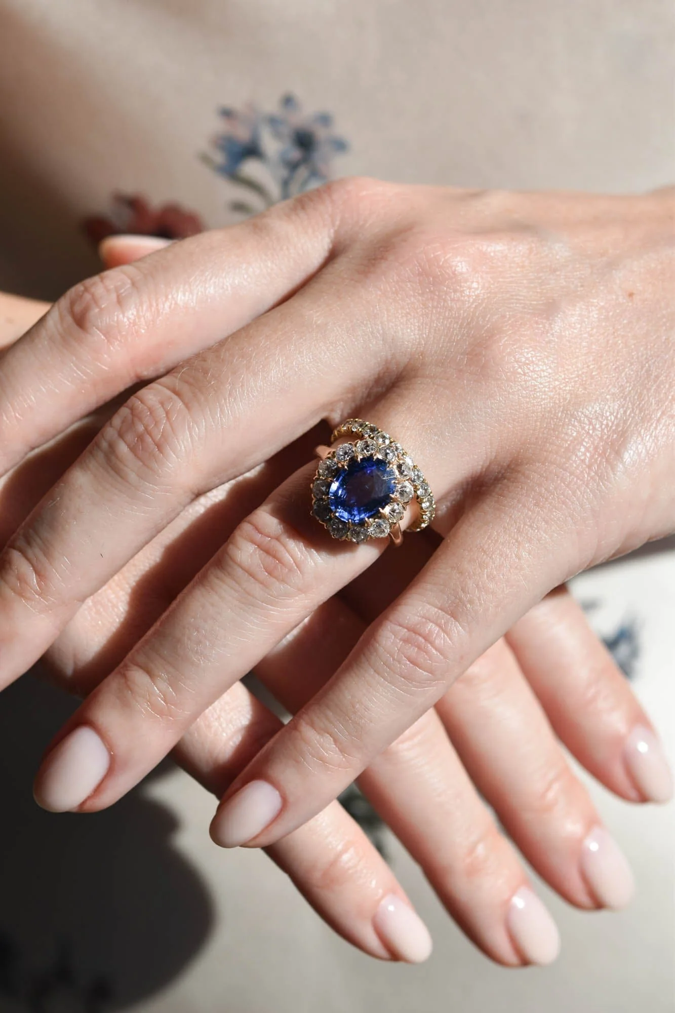 Victorian 3 Carat Untreated Oval Sapphire Diamond Cluster Ring - Image 2