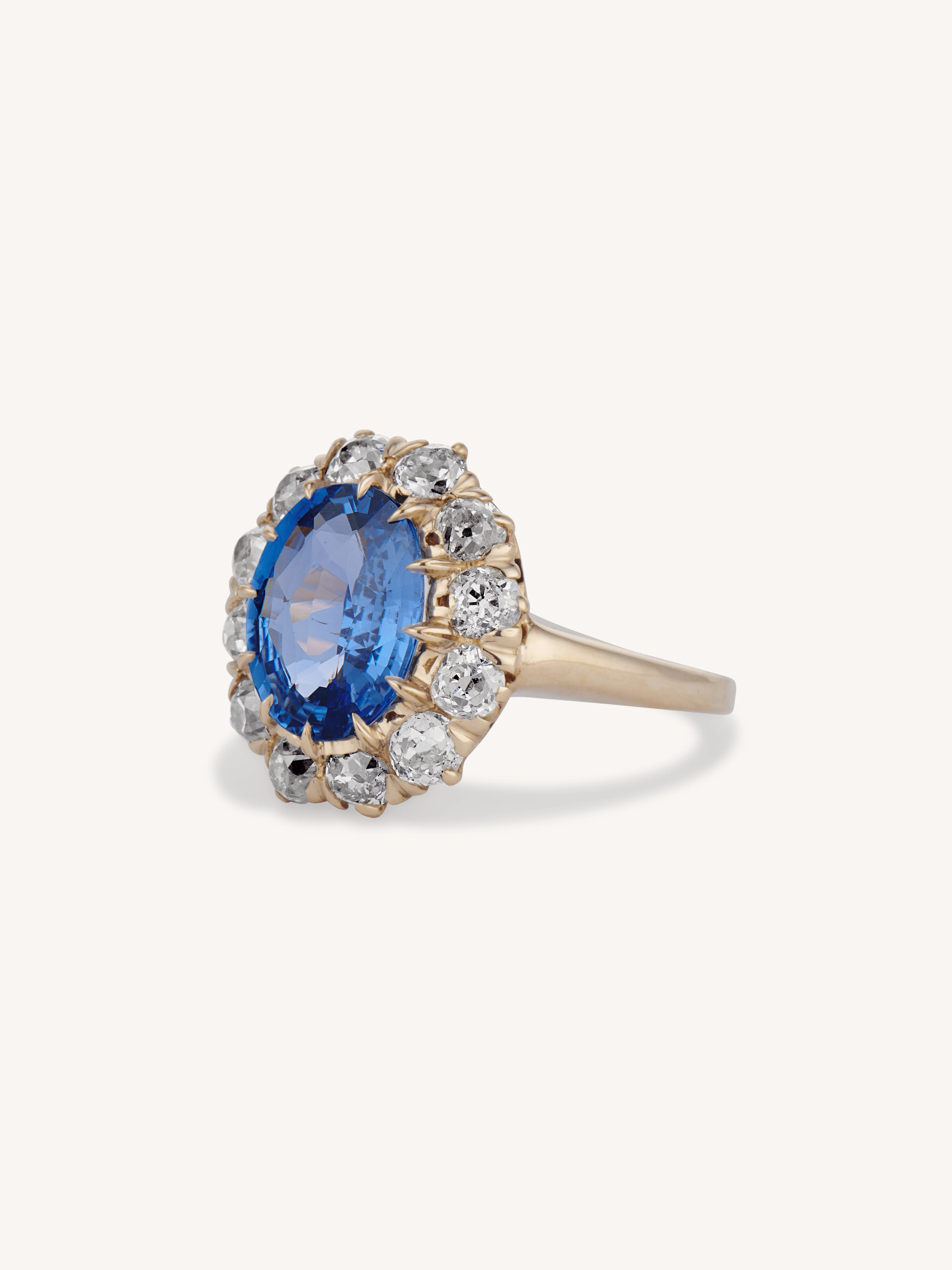Victorian 3 Carat Untreated Oval Sapphire Diamond Cluster Ring - Image 4