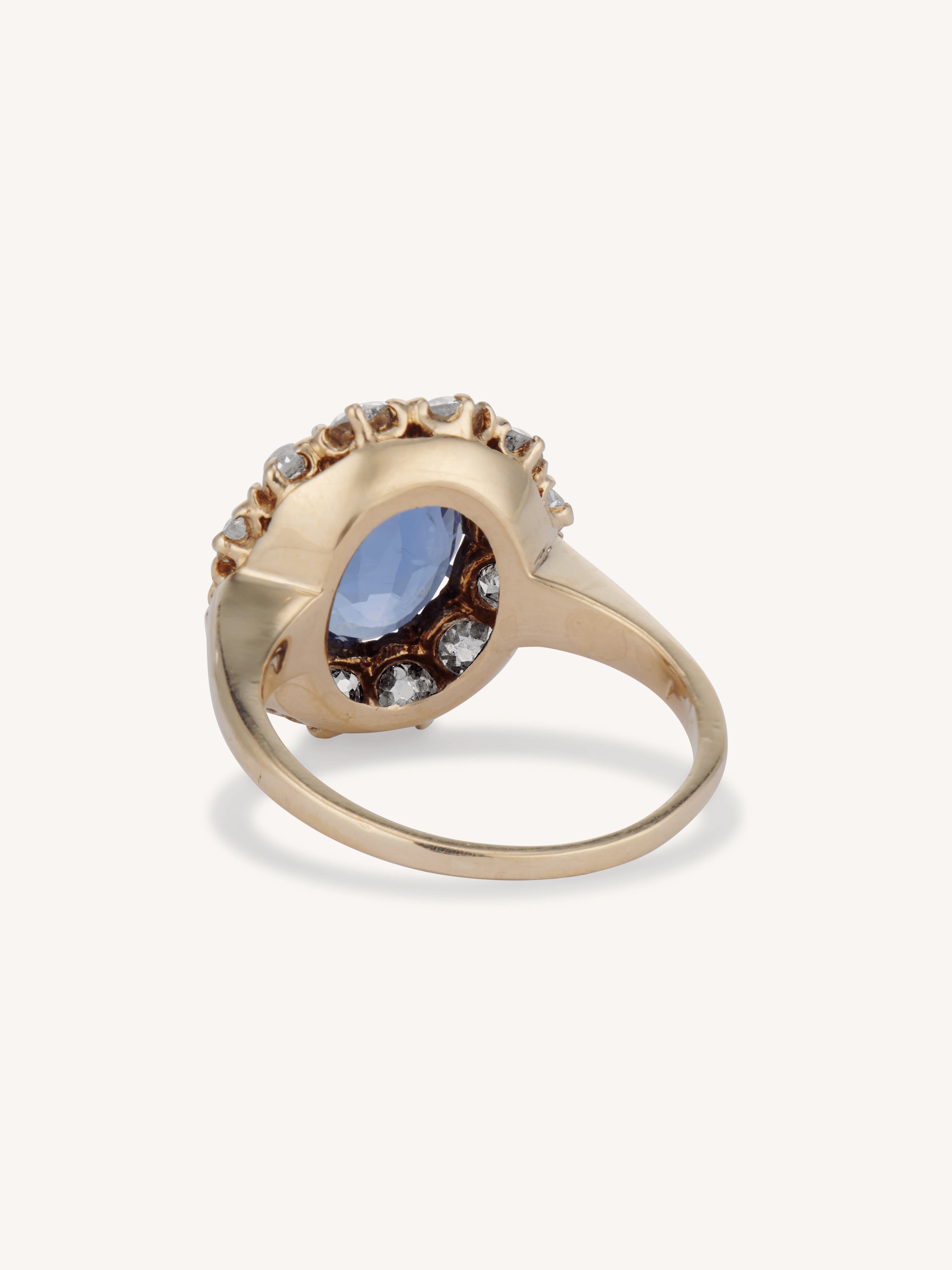 Victorian 3 Carat Untreated Oval Sapphire Diamond Cluster Ring - Image 5
