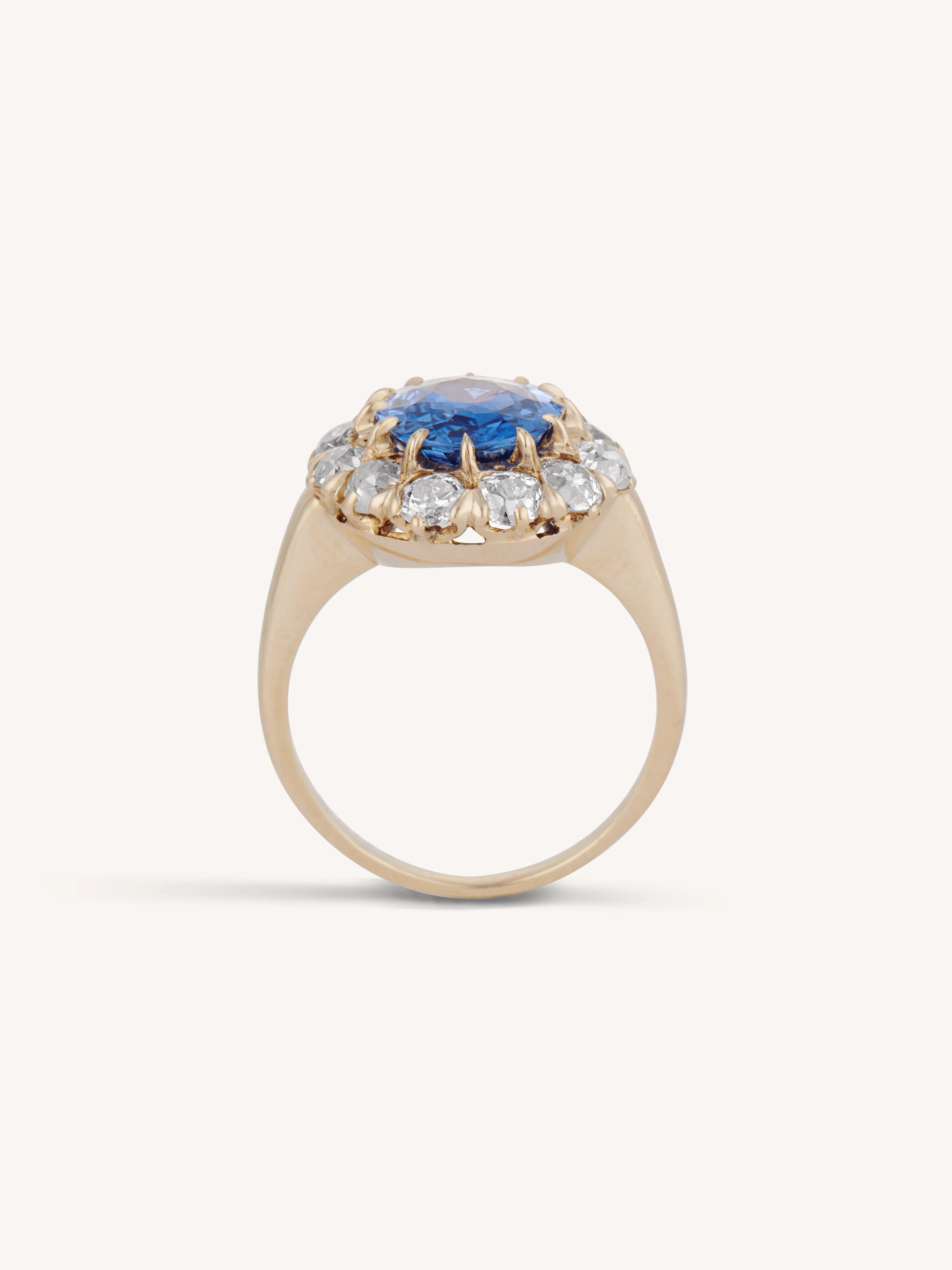 Victorian 3 Carat Untreated Oval Sapphire Diamond Cluster Ring - Image 6