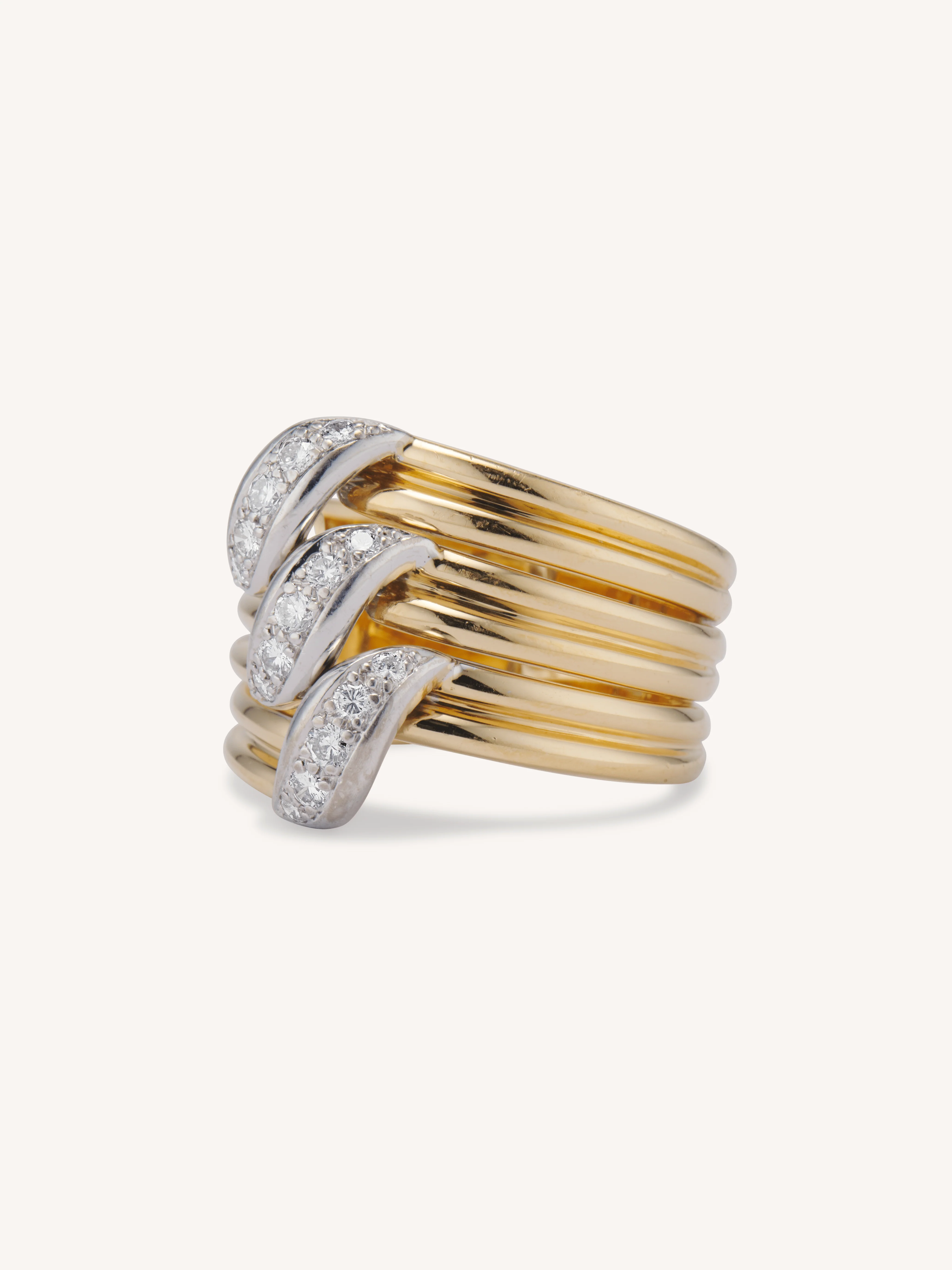 Vintage 1970s Cartier Tri-Ribbon Diamond & Gold Statement Ring - Image 3
