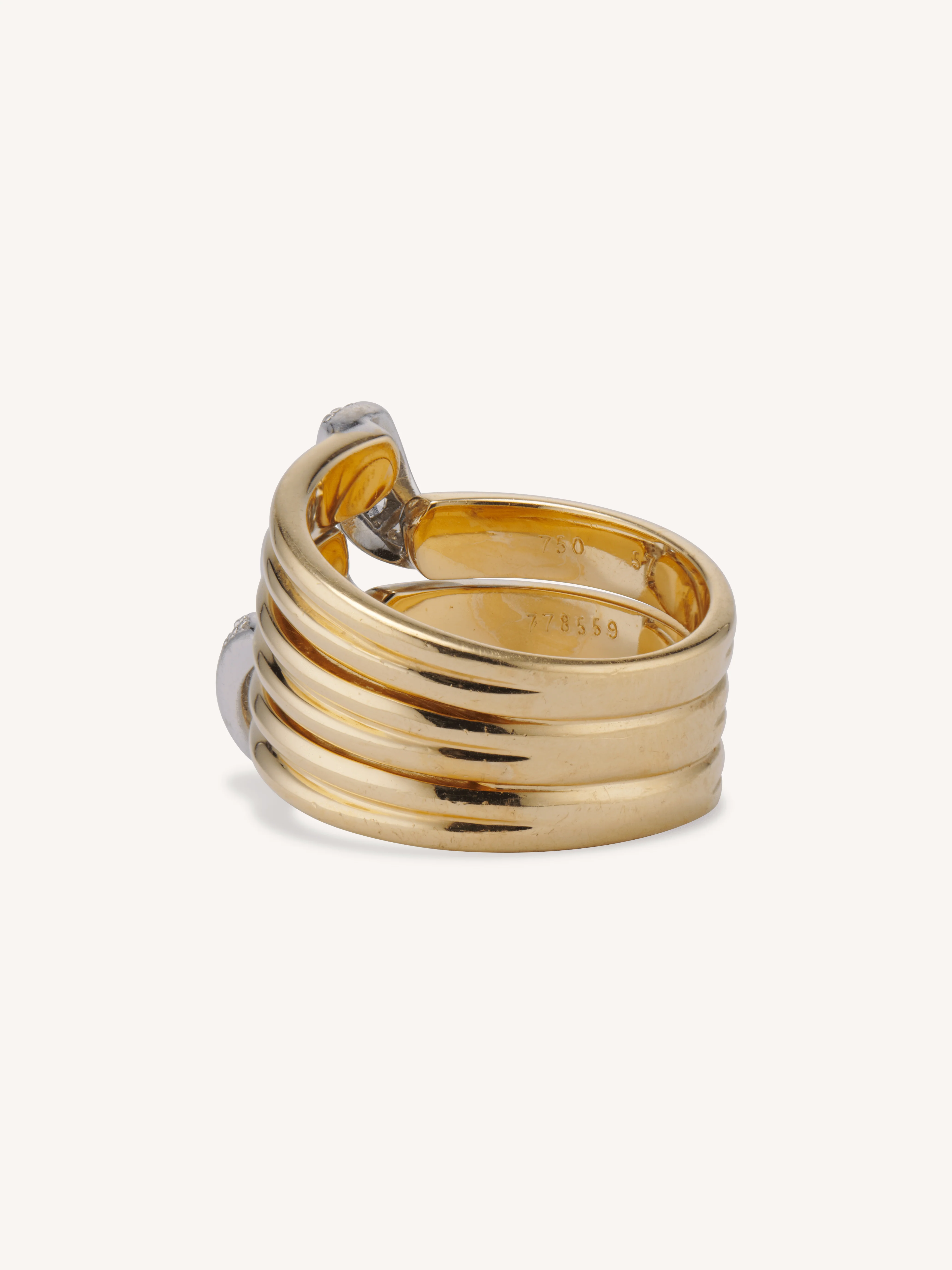 Vintage 1970s Cartier Tri-Ribbon Diamond & Gold Statement Ring - Image 5