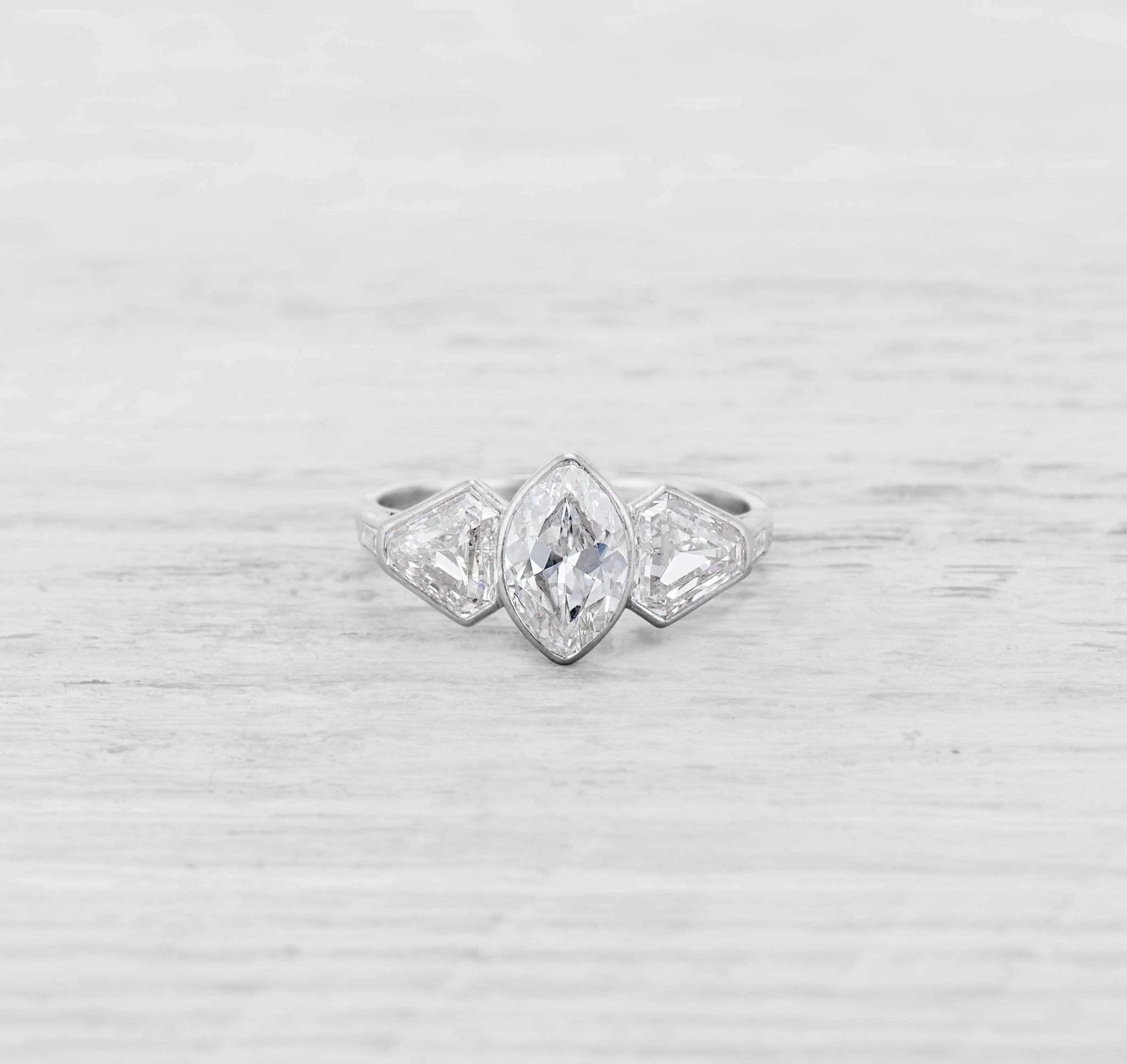 Vintage Art Deco 1.15 Carat Marquise & Sheild Cut Diamond Three Stone Engagement Ring - Image 2