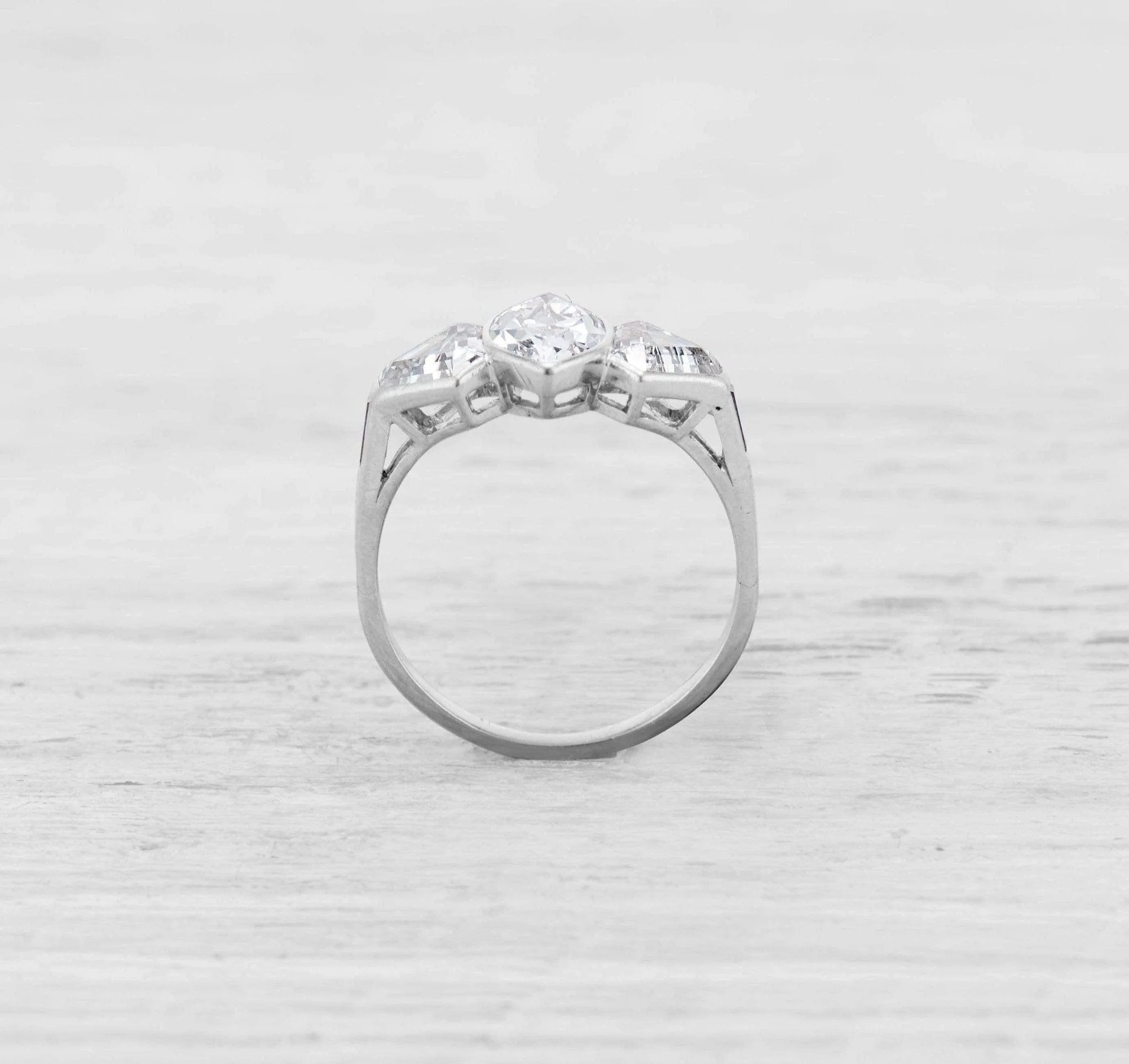 Vintage Art Deco 1.15 Carat Marquise & Sheild Cut Diamond Three Stone Engagement Ring - Image 4