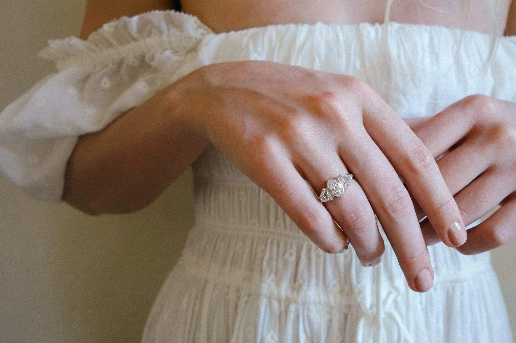 Vintage Art Deco 1.15 Carat Marquise & Sheild Cut Diamond Three Stone Engagement Ring - Image 5