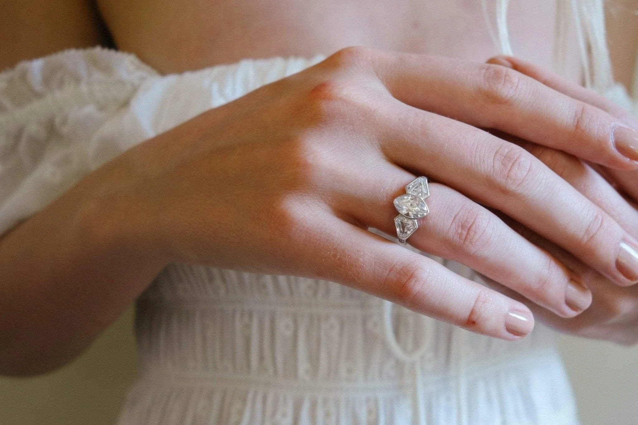Vintage Art Deco 1.15 Carat Marquise & Sheild Cut Diamond Three Stone Engagement Ring - Image 6