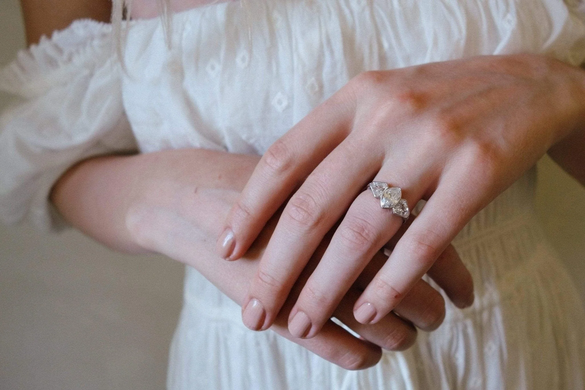 Vintage Art Deco 1.15 Carat Marquise & Sheild Cut Diamond Three Stone Engagement Ring - Image 7