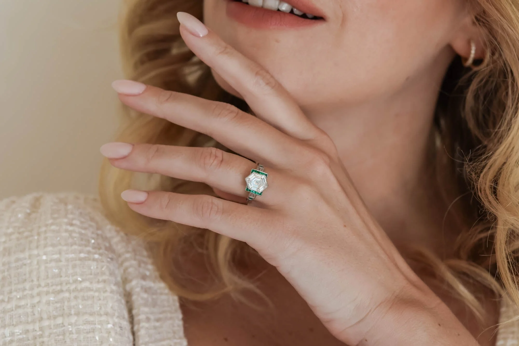 Art Deco 2.17 Carat Hexagonally Shaped Diamond Vintage Engagement Ring - Image 3