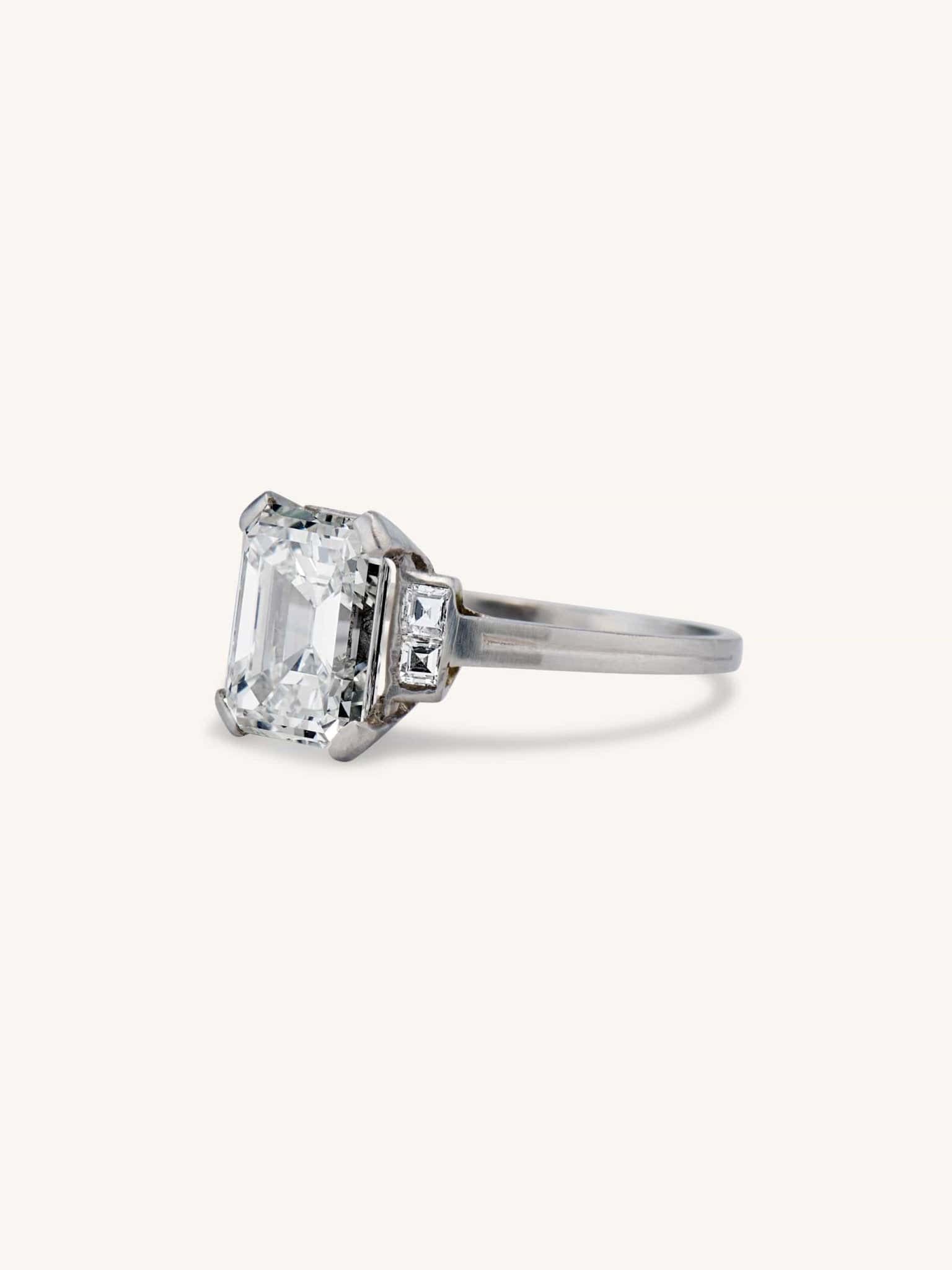 Art Deco 3.12 Emerald Cut Diamond Engagement Ring - Image 2