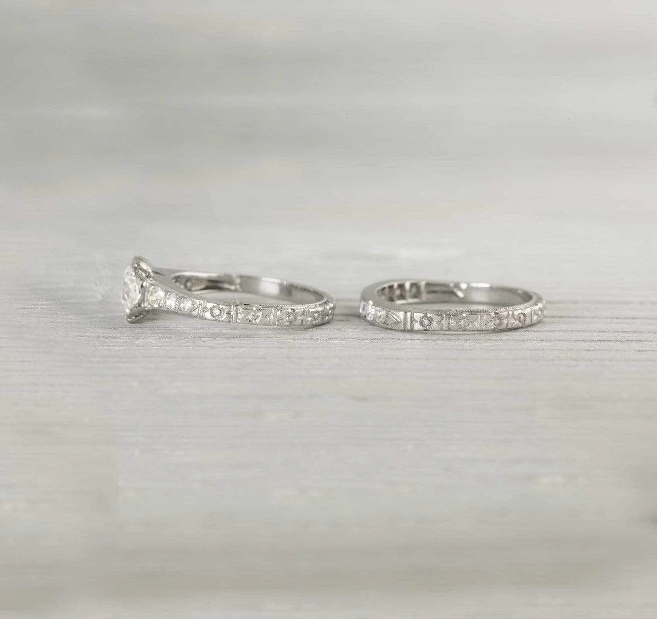 Vintage Art Deco Diamond Engagement Ring & Wedding Band Set - Image 3