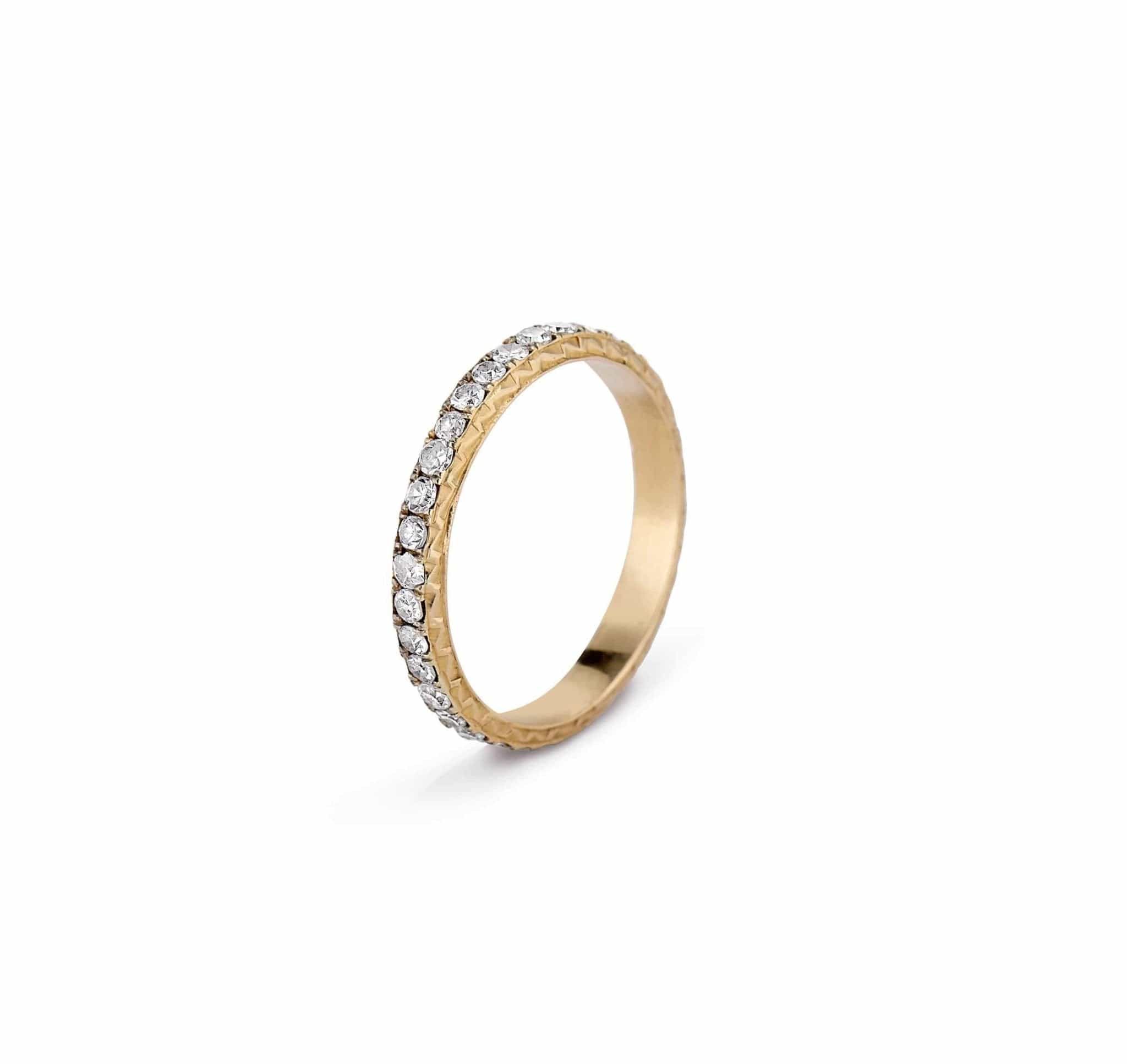 Engraved Wedding Band with .60 Single Cut Diamonds in Gold - Image 2