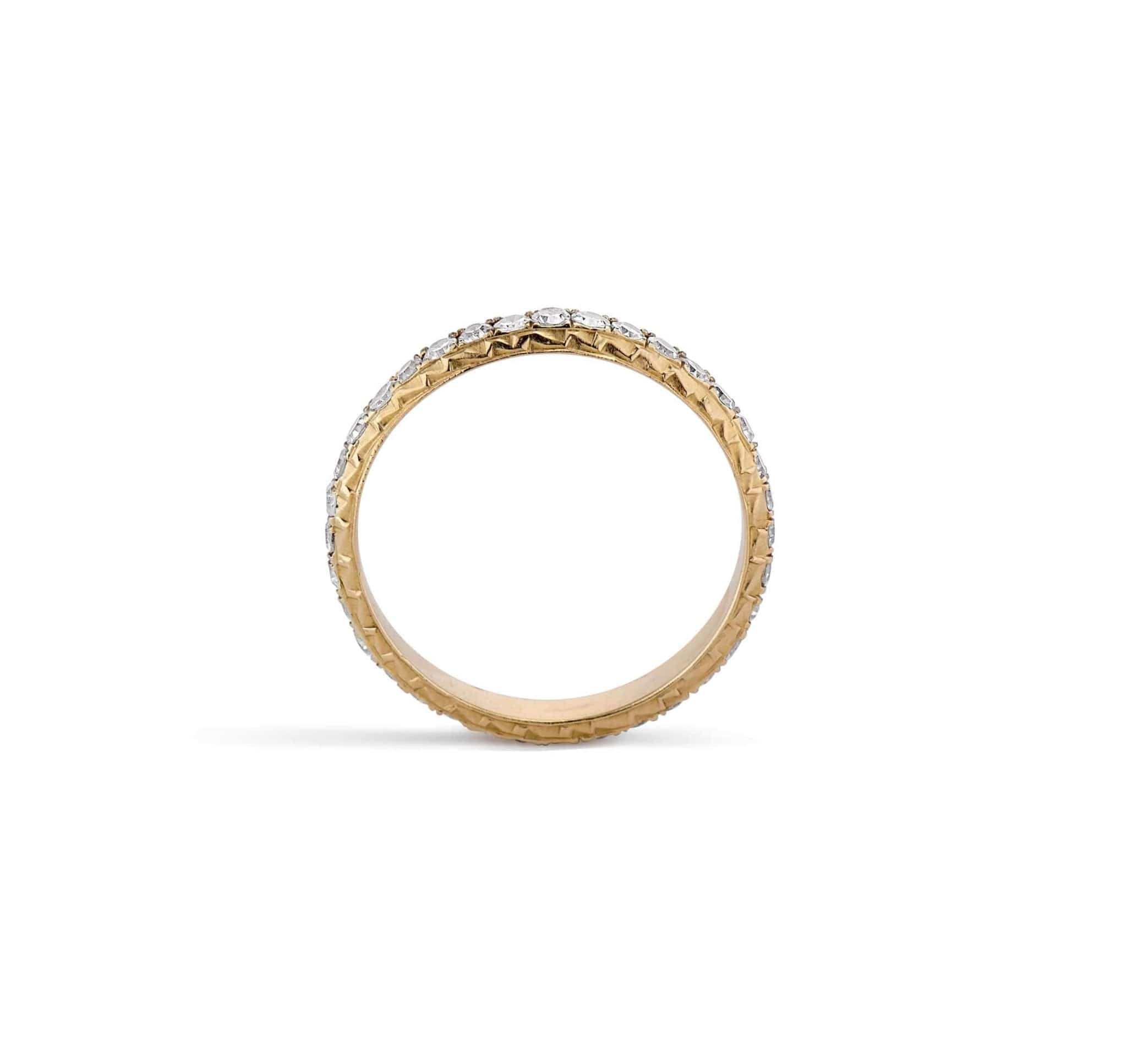 Engraved Wedding Band with .60 Single Cut Diamonds in Gold - Image 3