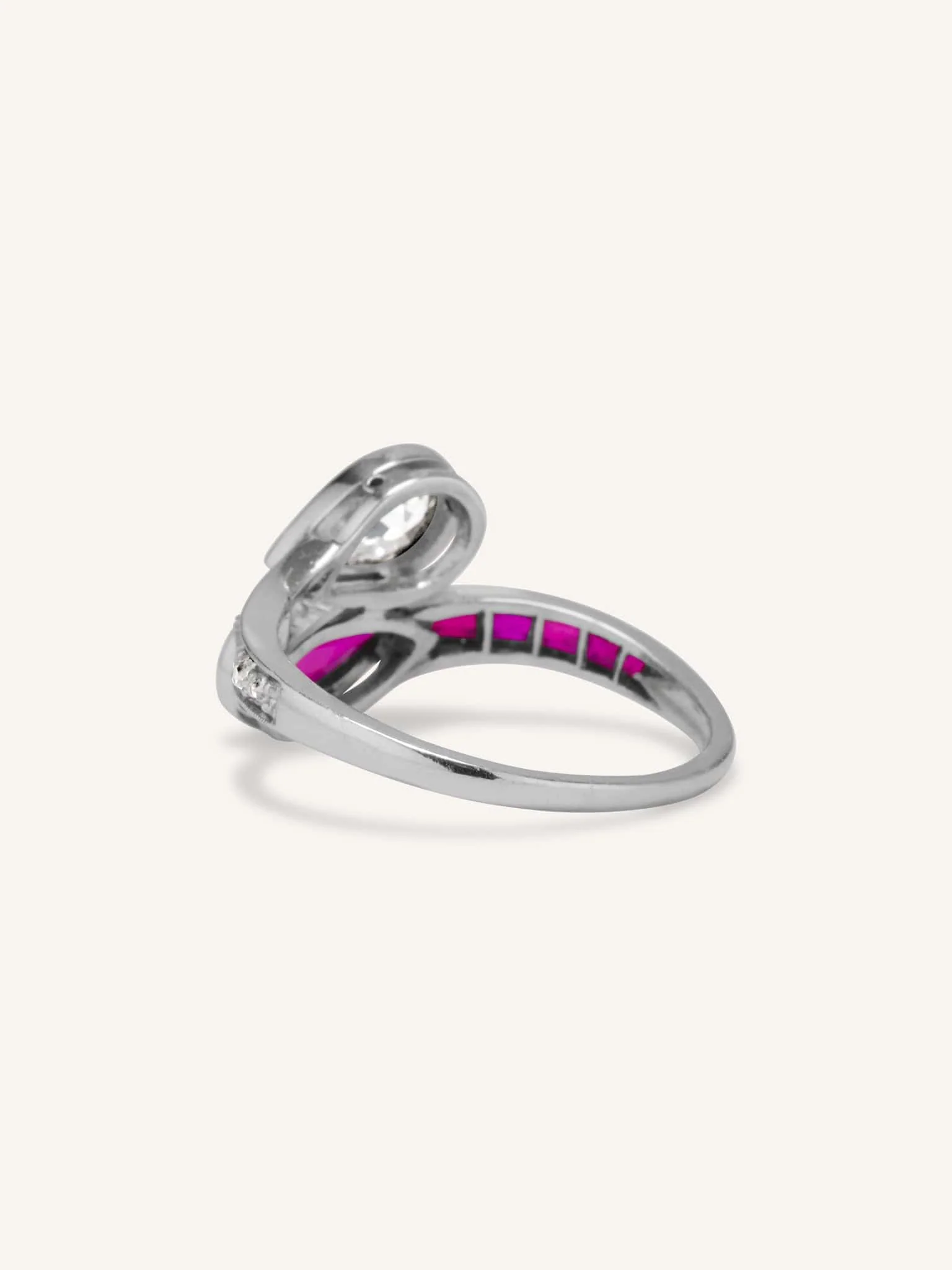 Edwardian Pear Shape Diamond & Ruby Toi et Moi Ring - Image 3