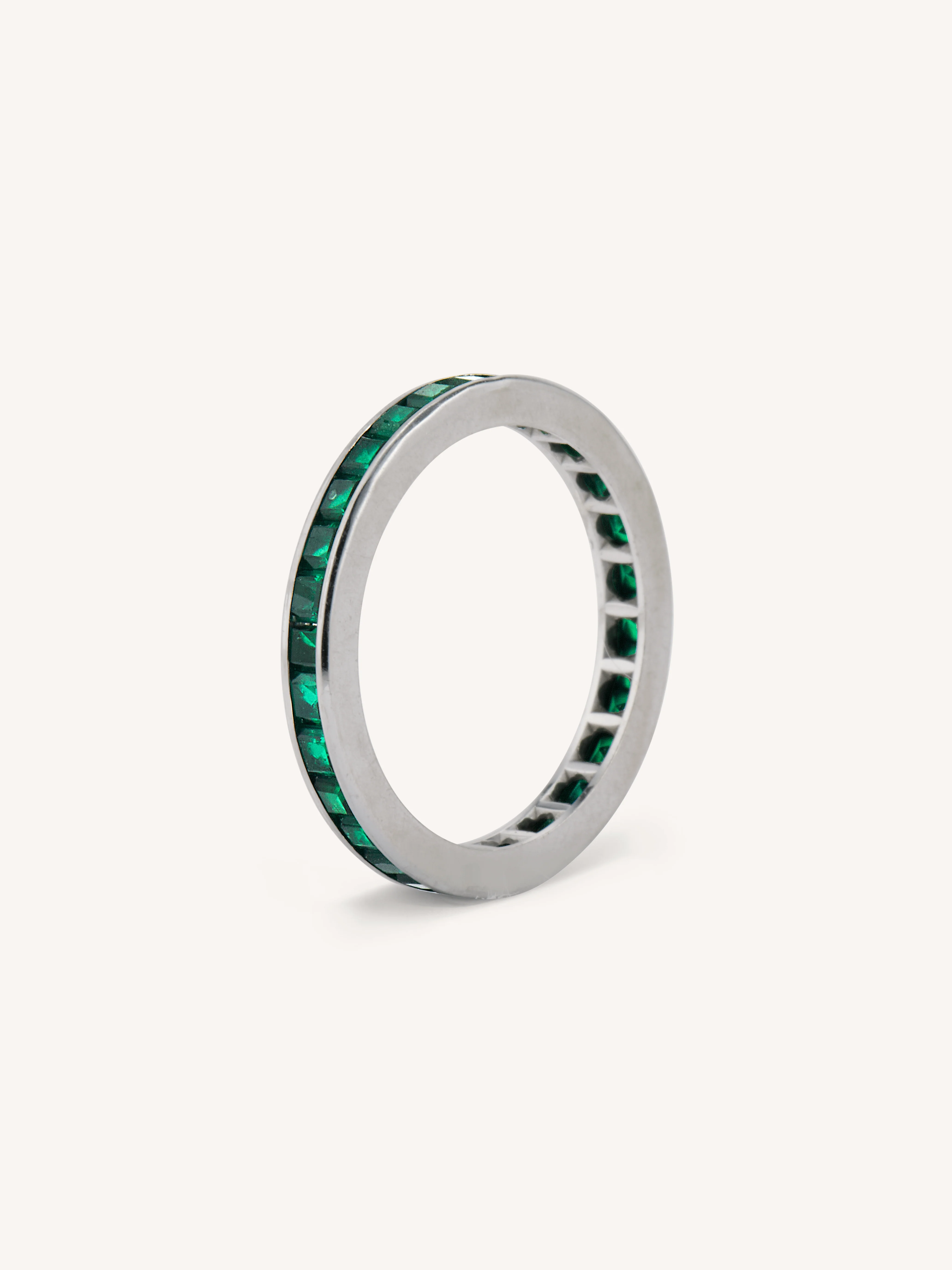 Art Deco Emerald & White Gold Eternity Vintage Wedding Band - Size 6 - Image 3