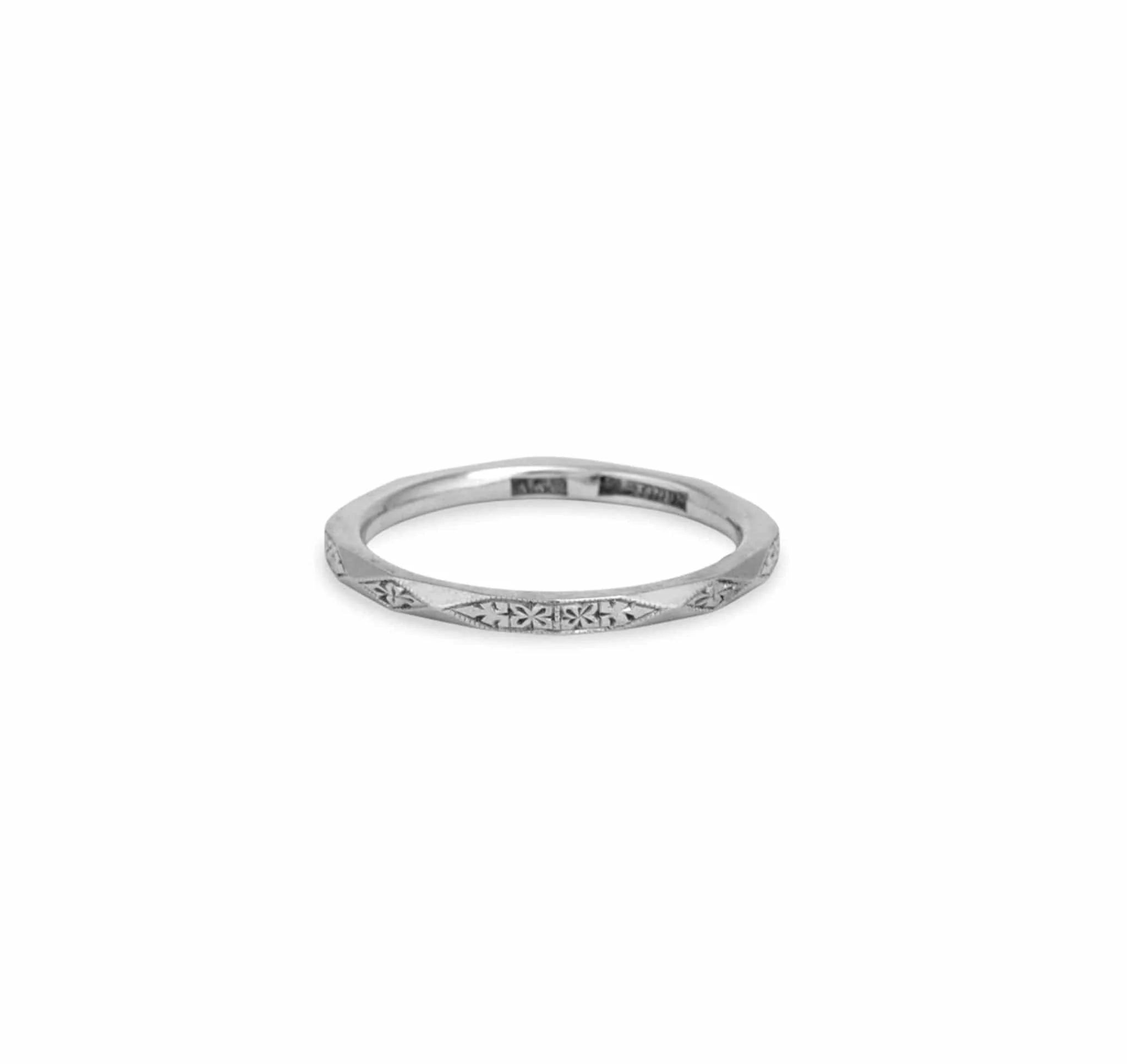 Vintage Engraved Platinum Wedding Band - Image 3