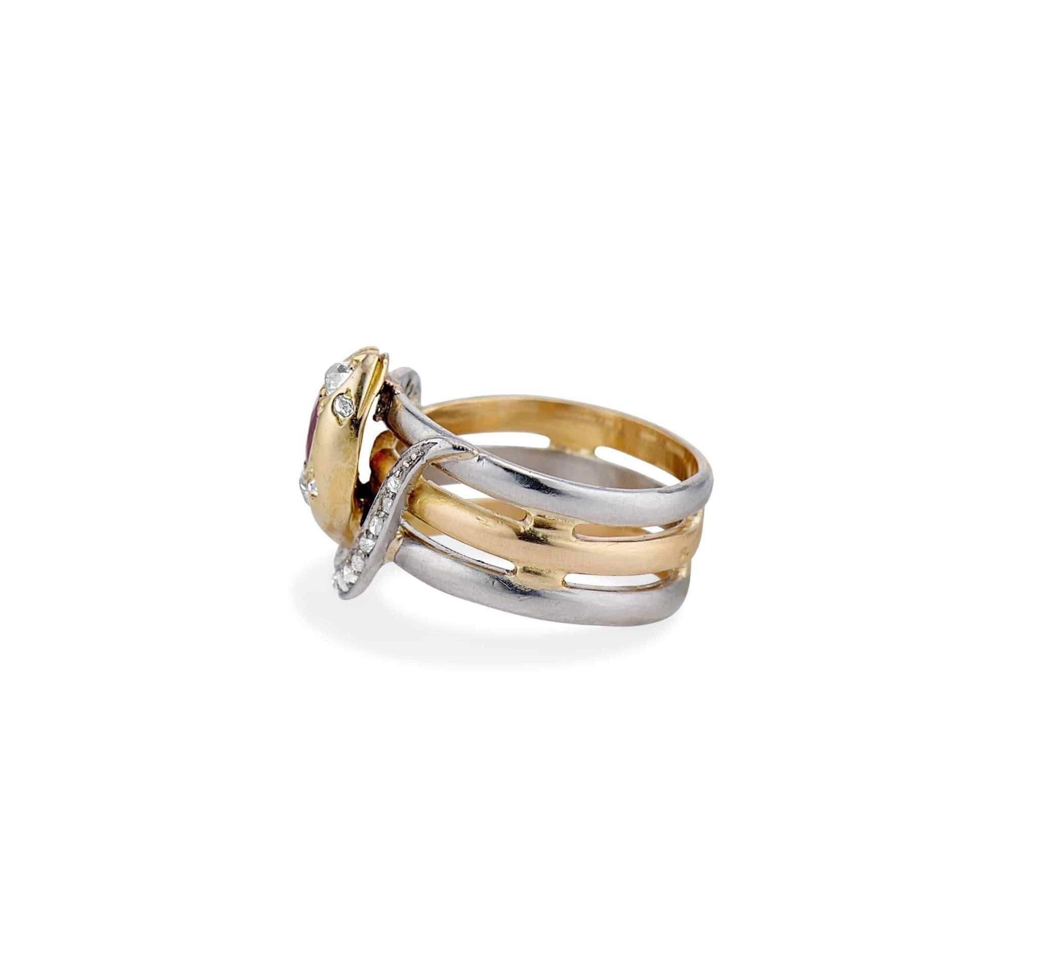 Vintage French Ruby & Diamond Snake Ring - Image 3