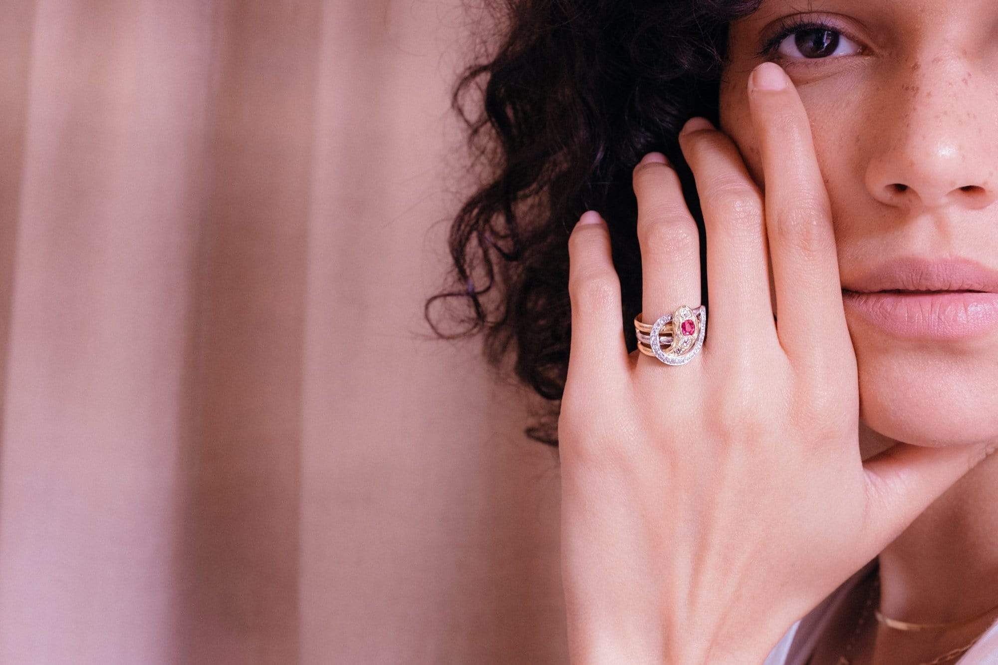 Vintage French Ruby & Diamond Snake Ring - Image 5