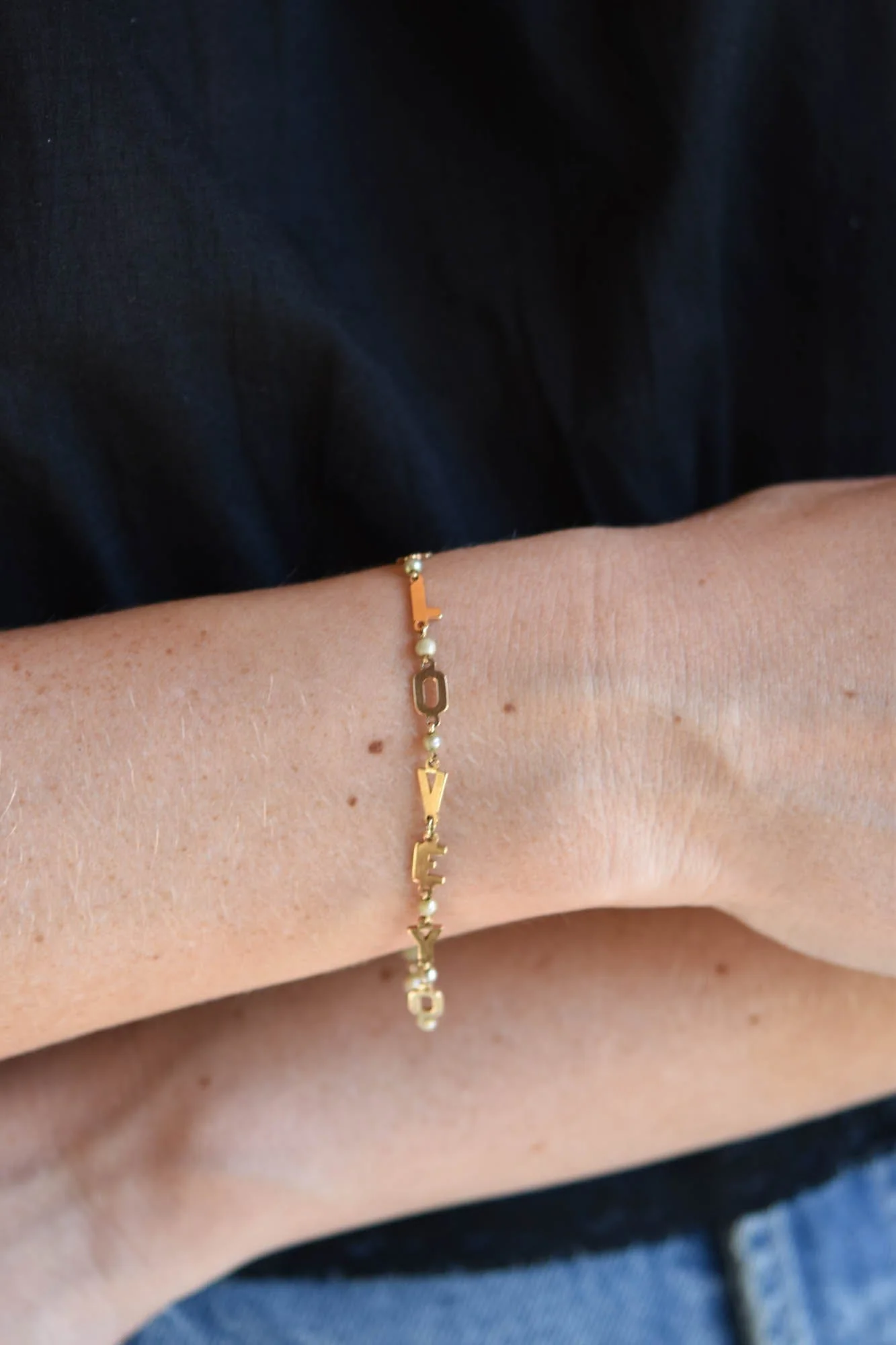 Lucien Piccard “We Love You” in 14K Gold with Seed Pearls Vintage Bracelet - Image 3