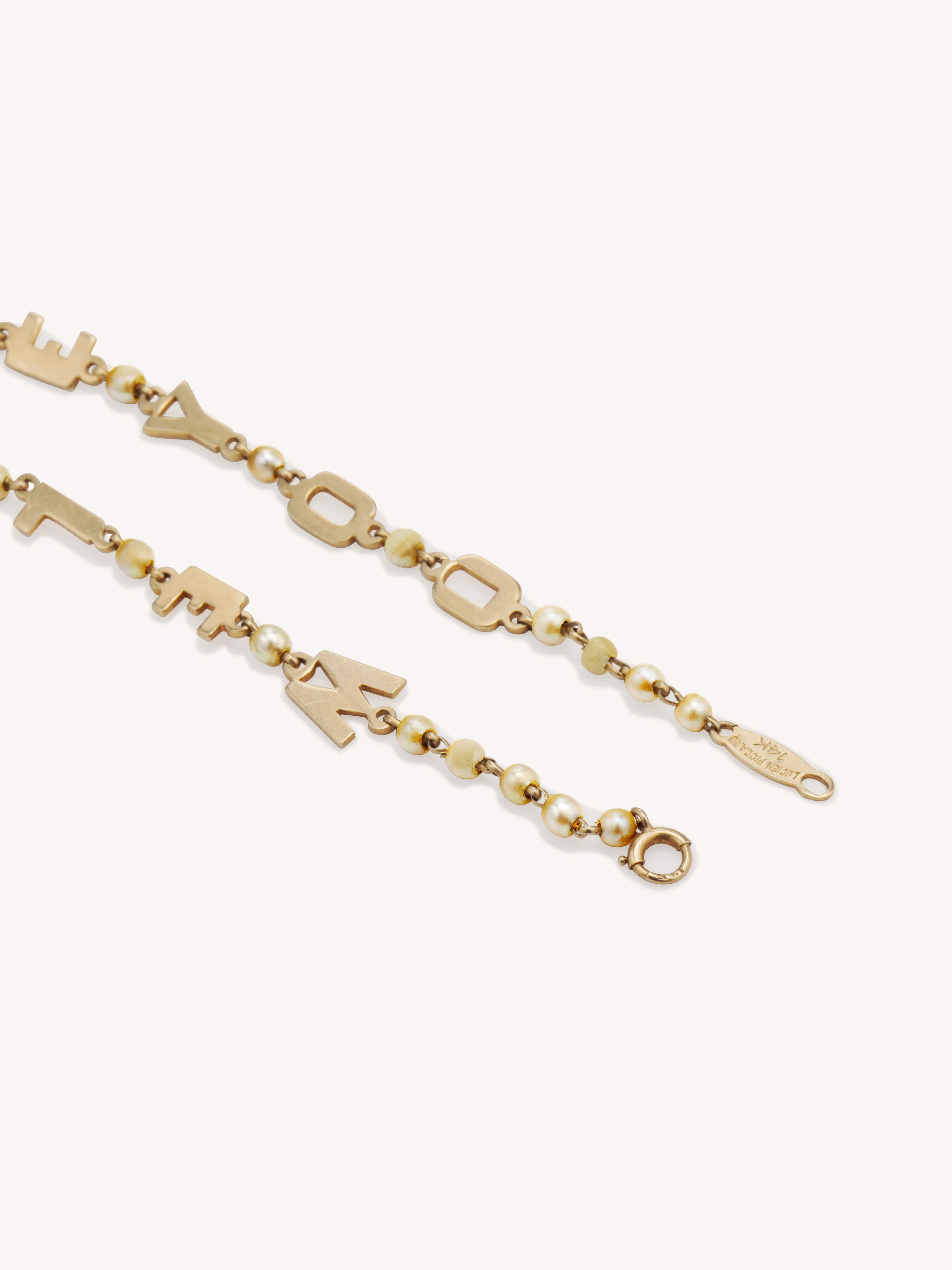 Lucien Piccard “We Love You” in 14K Gold with Seed Pearls Vintage Bracelet - Image 5