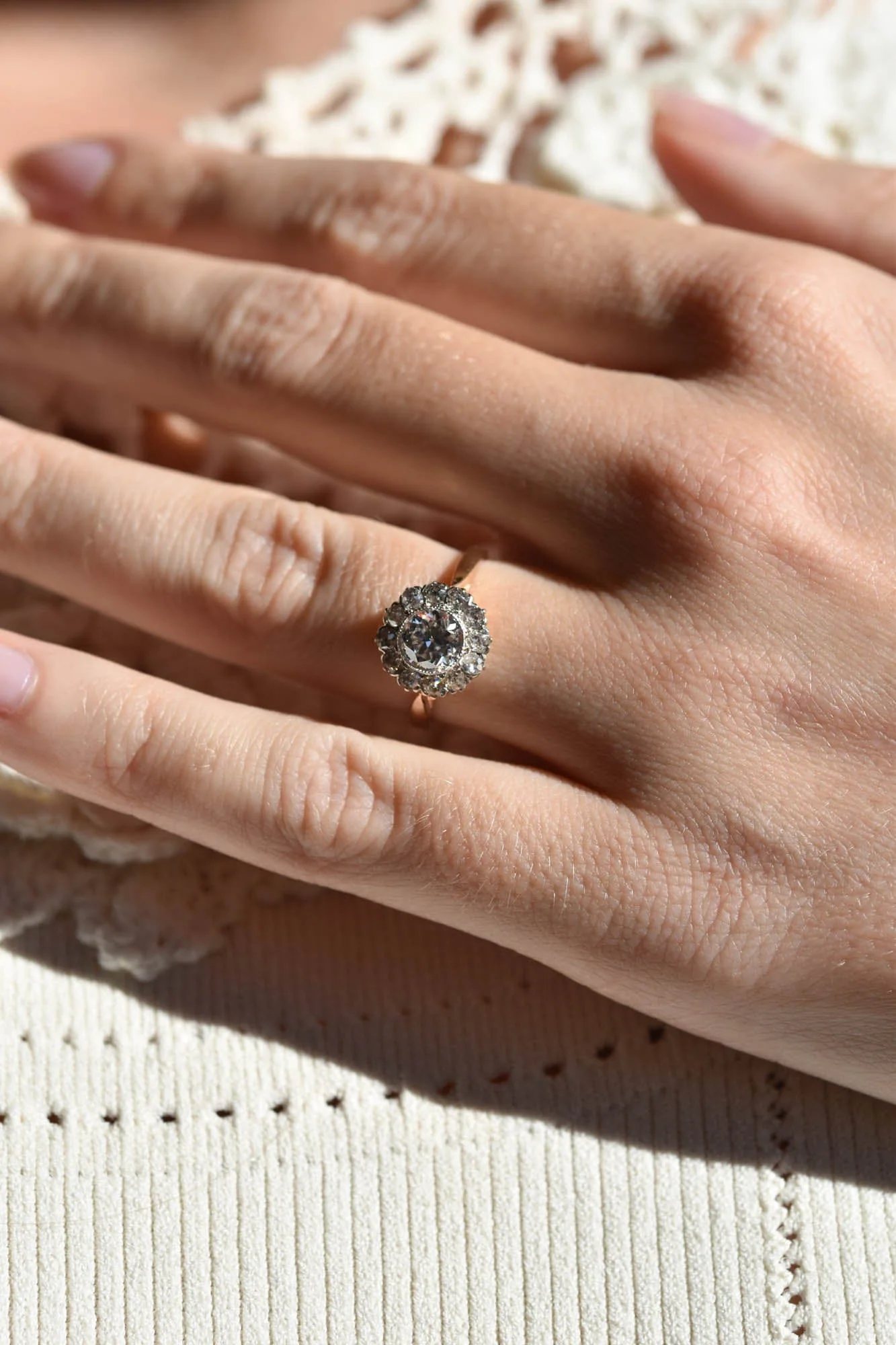 Late Art Deco Transitional Cut Diamond Cluster Engagement Ring - Image 6
