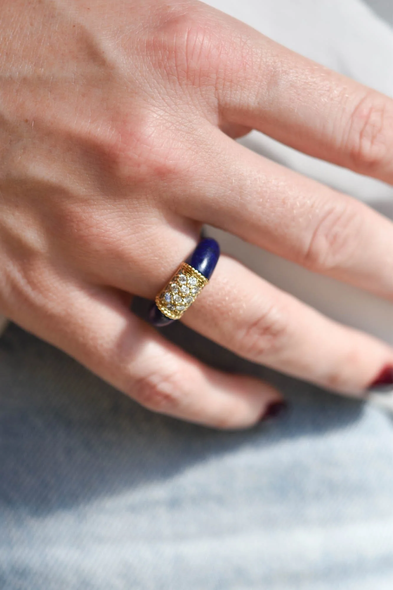 Vintage 1970's Van Cleef & Arpels Lapis Lazuli Diamond & 18K Yellow Gold 'Philippine' Ring, France - Image 2