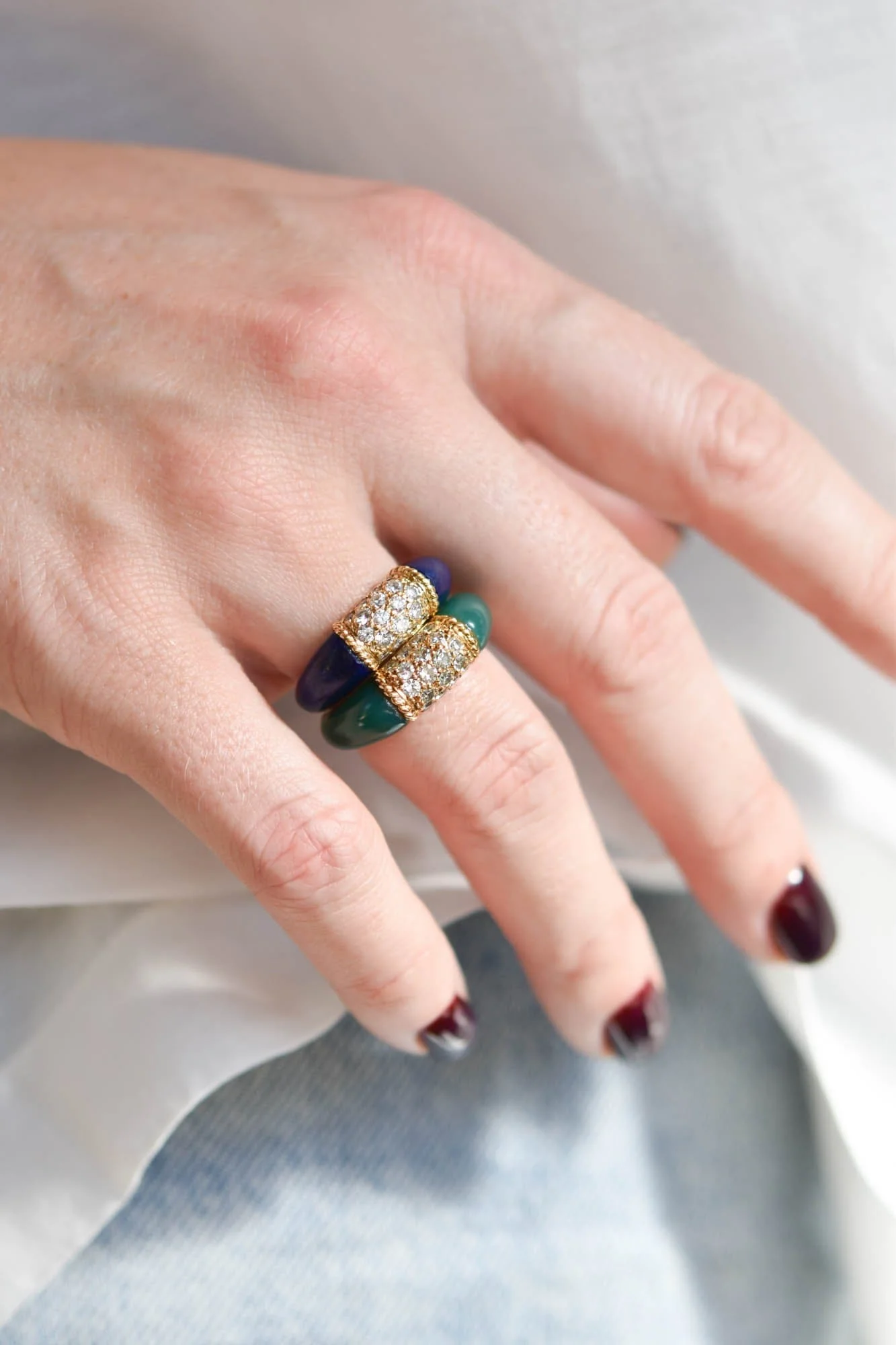 Vintage 1970's Van Cleef & Arpels Lapis Lazuli Diamond & 18K Yellow Gold 'Philippine' Ring, France - Image 3