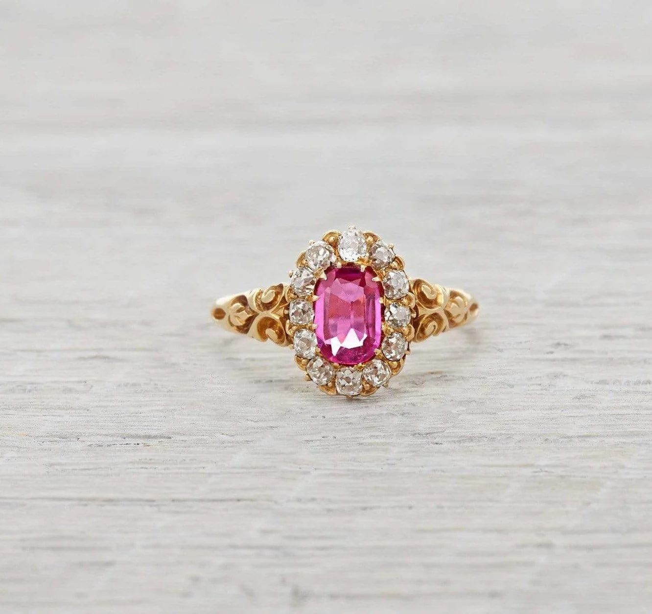 Vintage Victorian Pink Sapphire & Diamond Engagement Ring - Image 2