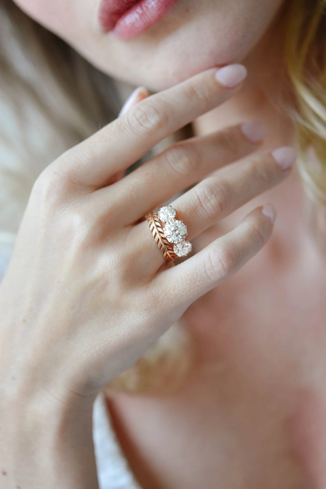 Vintage Victorian Revival 4.92 Carat Old European Cut Diamond Three Stone Engagement Ring - Image 3
