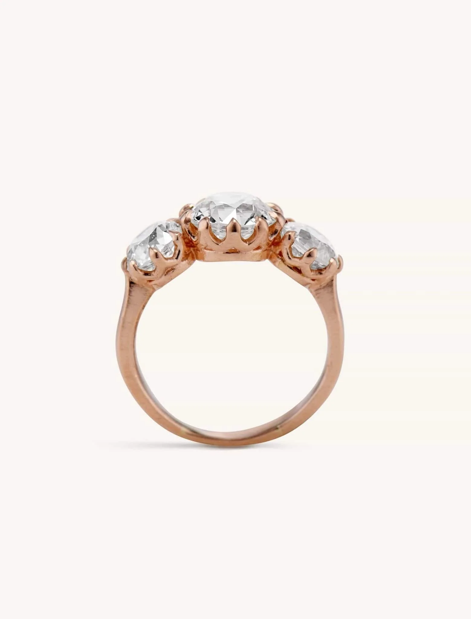 Vintage Victorian Revival 4.92 Carat Old European Cut Diamond Three Stone Engagement Ring - Image 4
